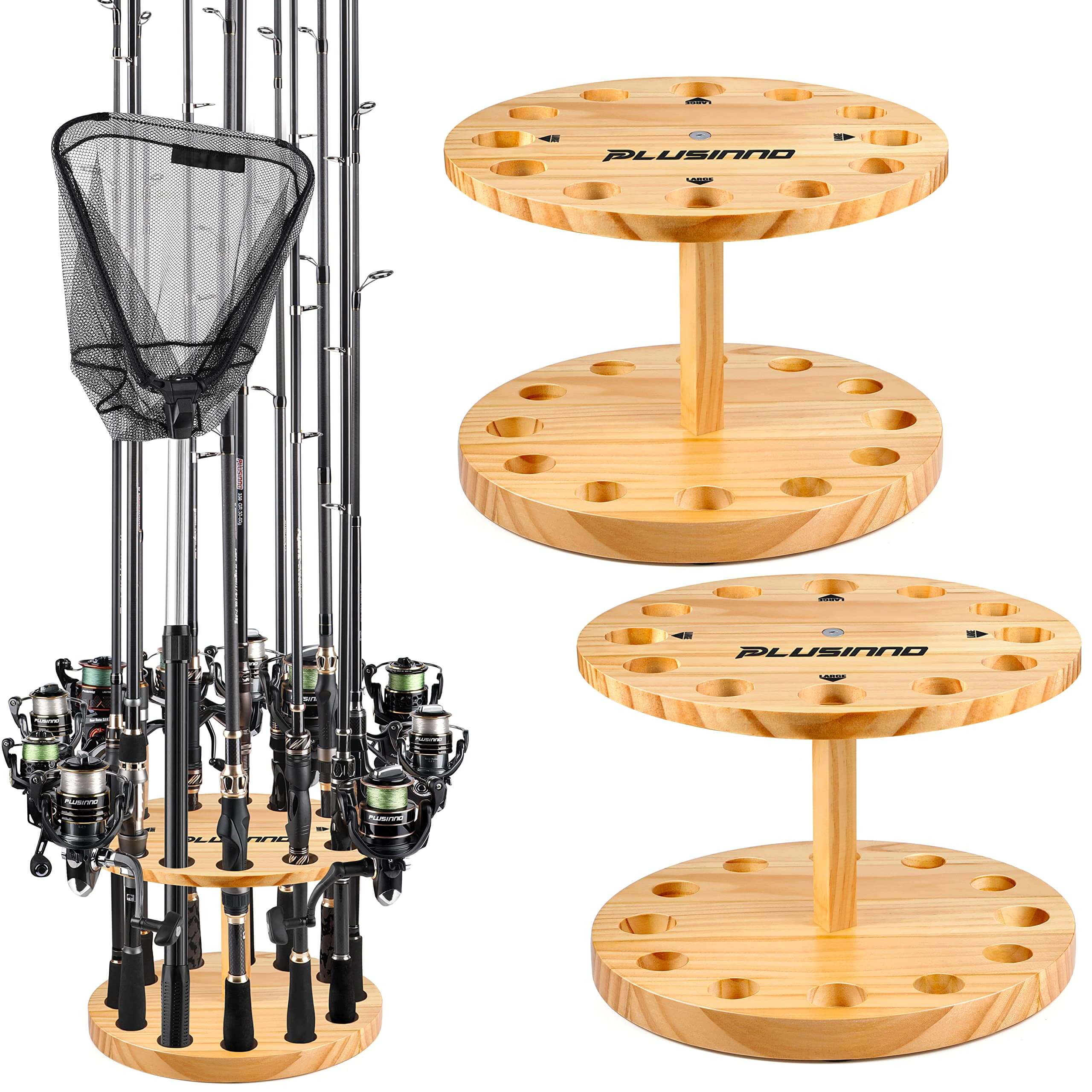 wooden fishing rod holder PLUSINNO V12 Wood Fishing Rod Holder for Garage – Plusinno