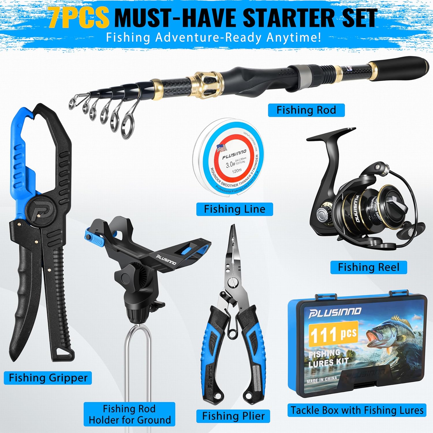 PLUSINNO Fishing Gear,Full Fishing Pole kit, Fishing Gifts for Men with Fishing Tool Kit