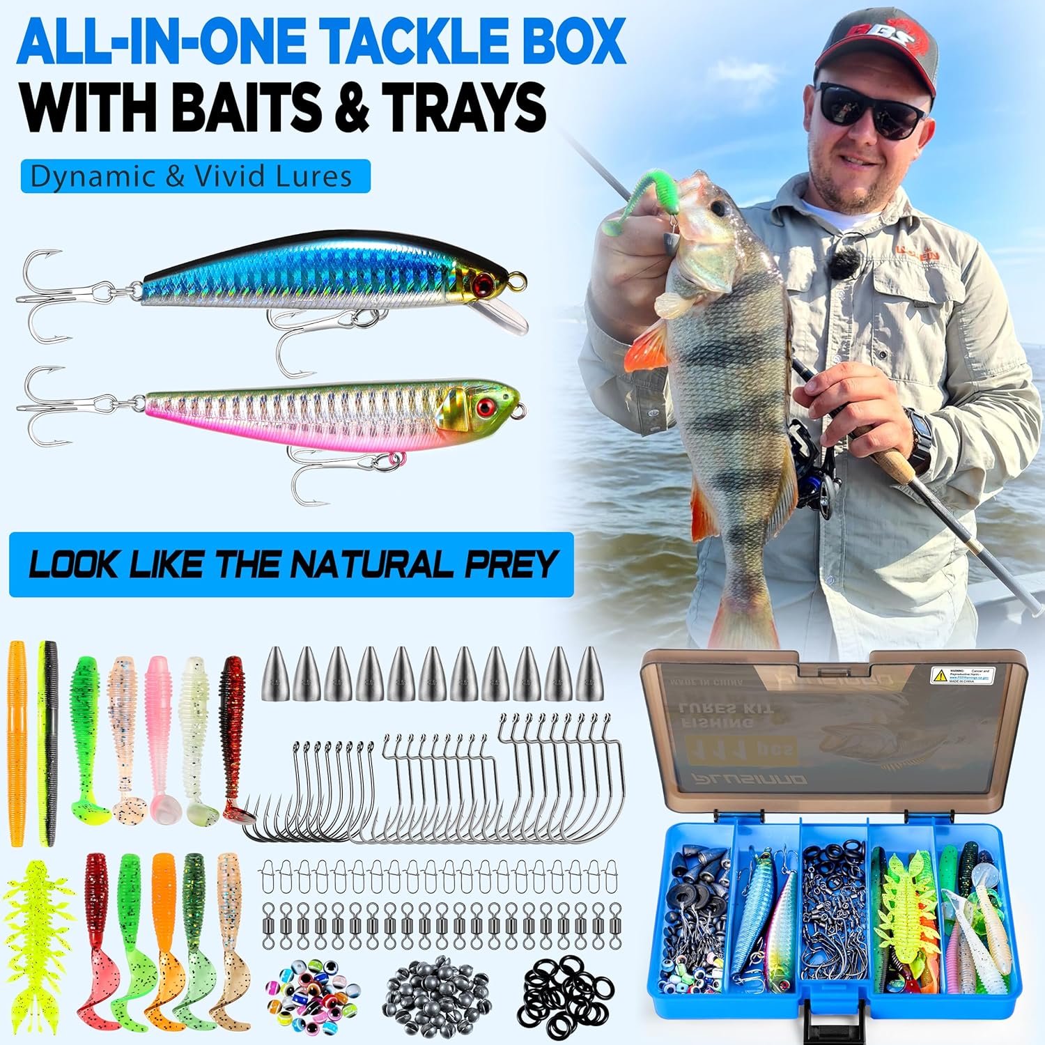 PLUSINNO Fishing Gear,Full Fishing Pole kit, Fishing Gifts for Men with Fishing Tool Kit
