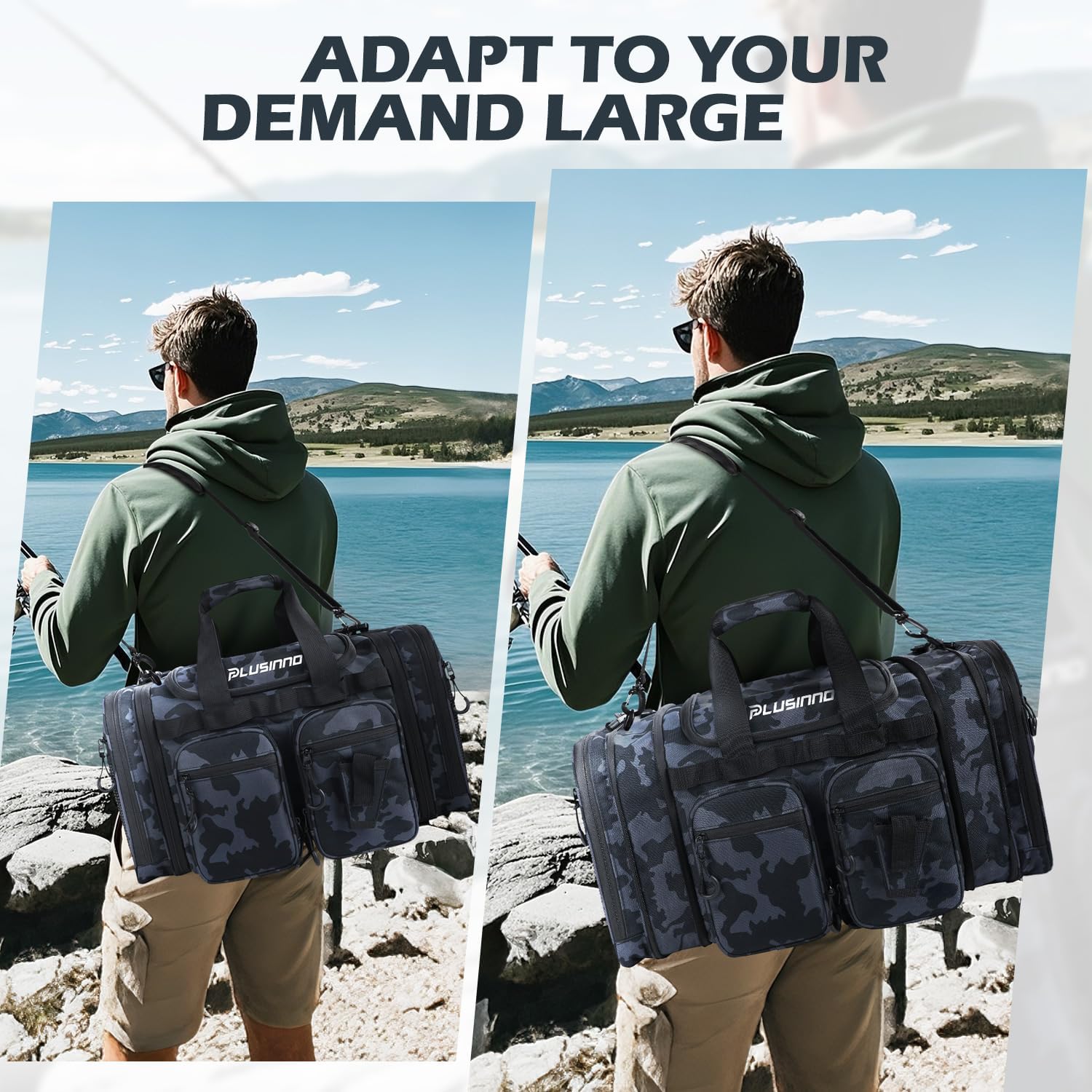 PLUSINNO Tackle Bag - Expandable Fishing Bag with fishing tools