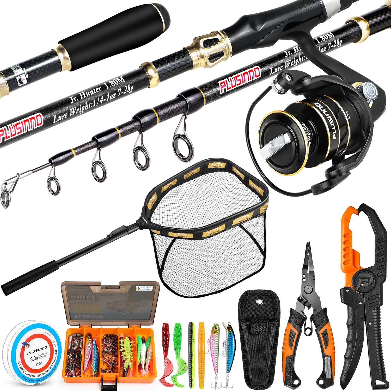 PLUSINNO Fishing Gear, 5.91 Feet/1.8M Full Fishing Pole kit – Plusinno