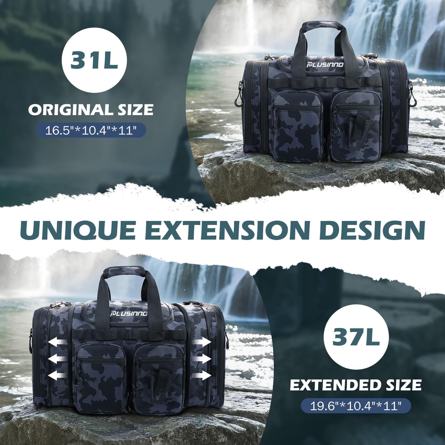PLUSINNO Tackle Bag - Expandable Fishing Bag with fishing tools