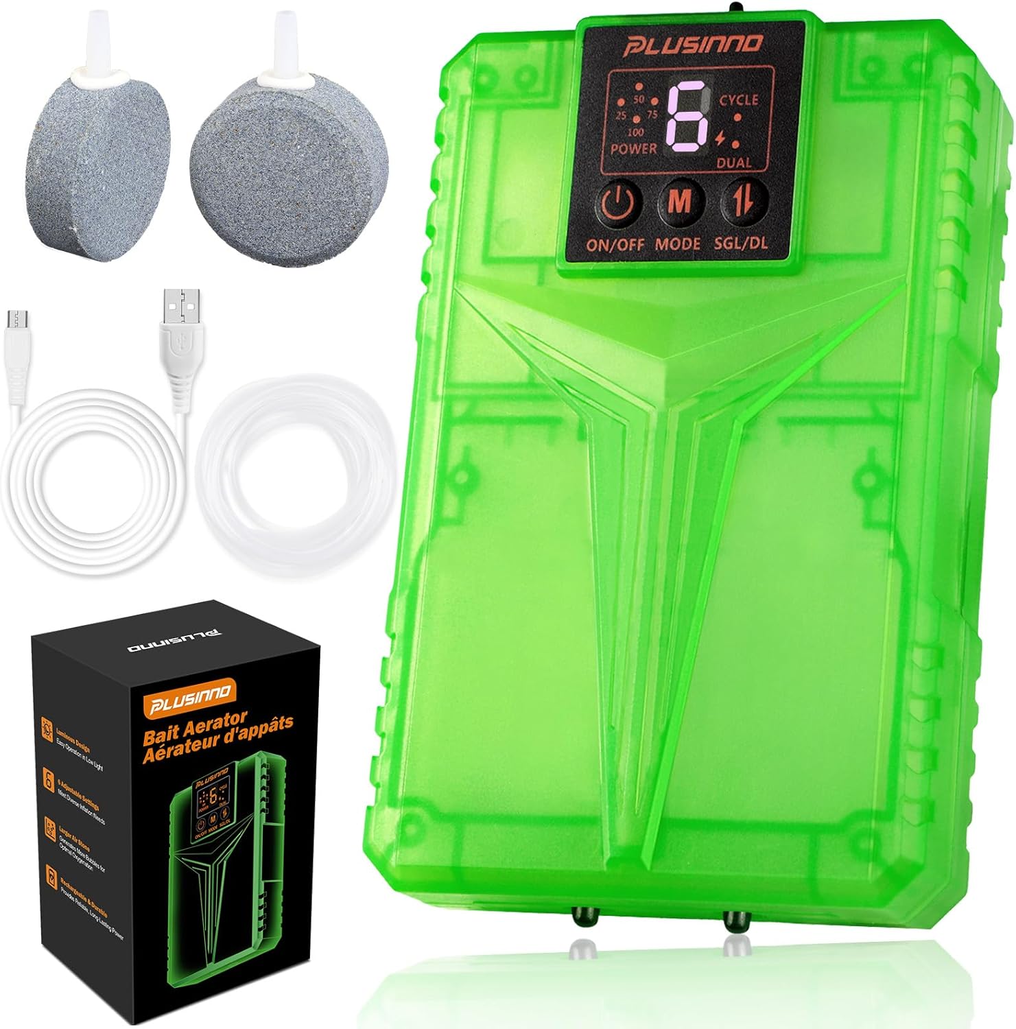 PLUSINNO Rechargeable Aerator for Bait Bucket with 3000mAh Battery