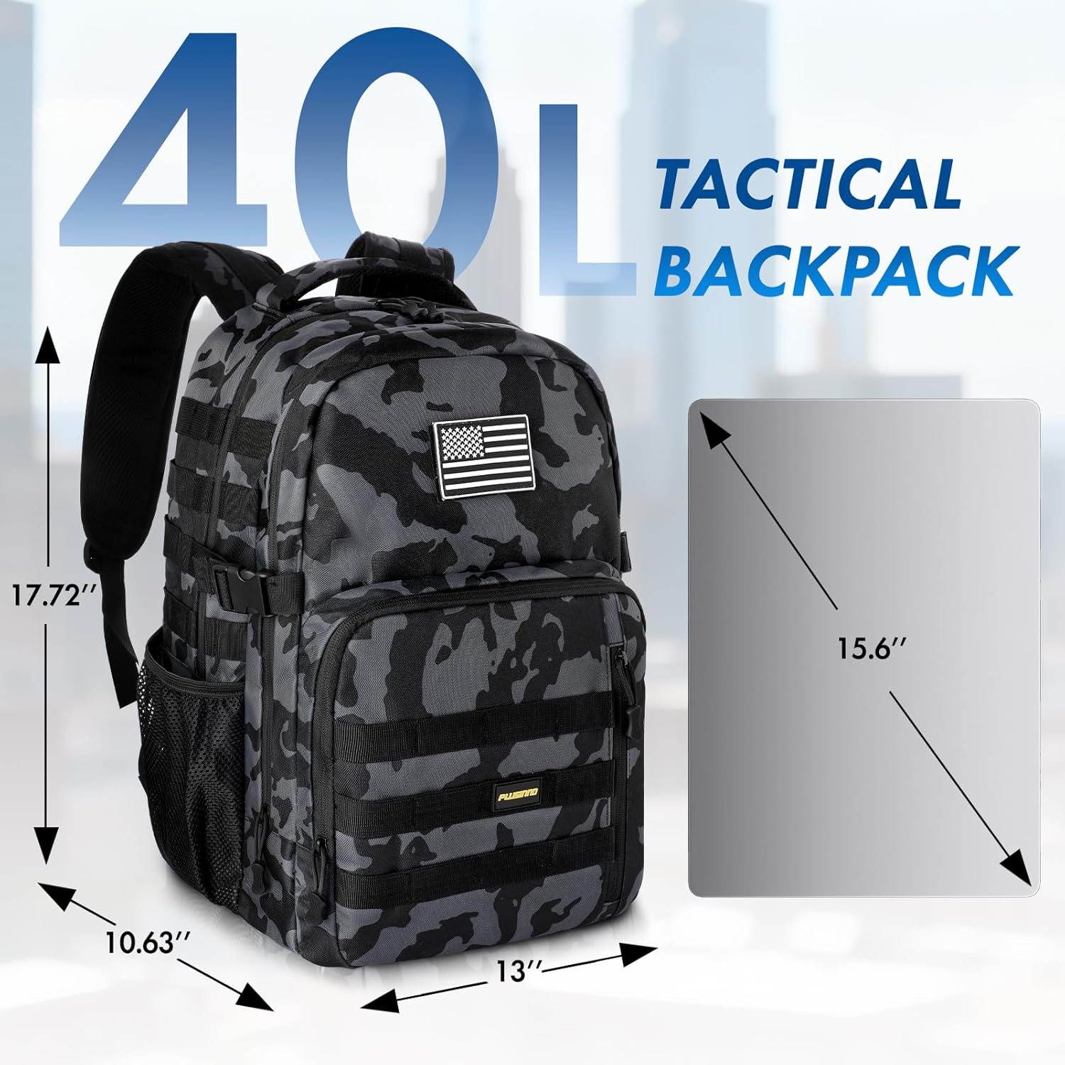 PLUSINNO Tactical Backpack, 40L Water Resistant Military Backpack, gym backpack for men