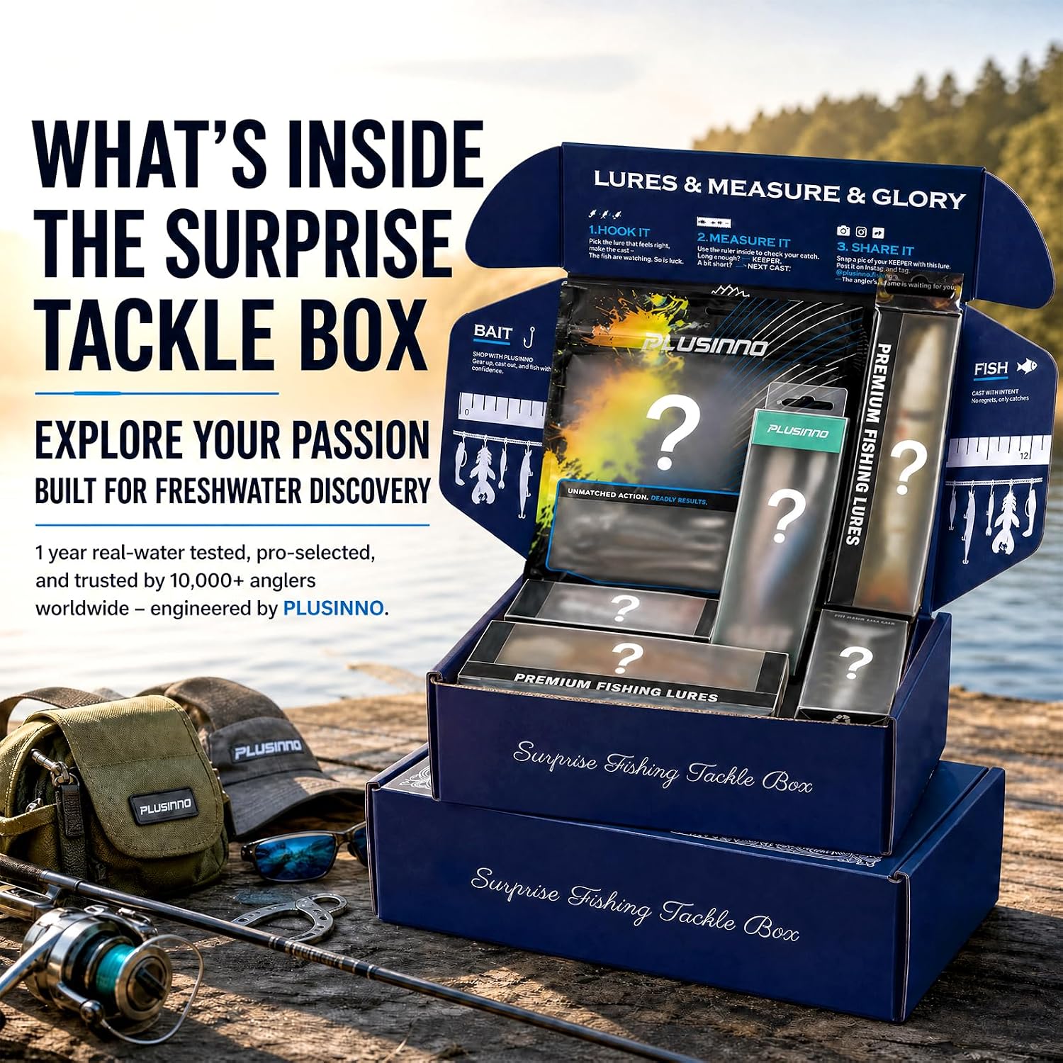 PLUSINNO Surprise Tackle Box Fishing Lures Kit, Fishing GIfts For Men, Dads