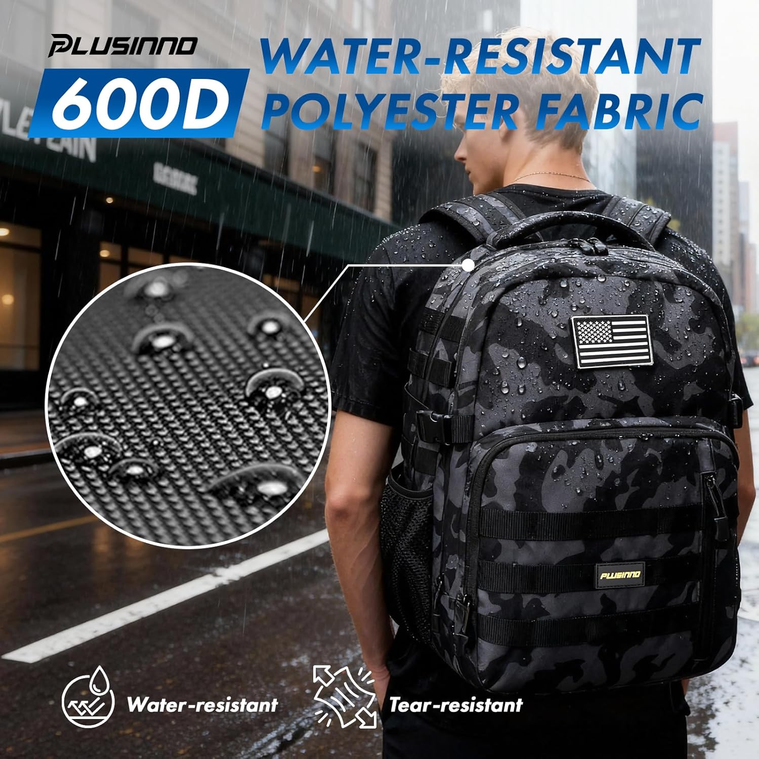 PLUSINNO Tactical Backpack, 40L Water Resistant Military Backpack, gym backpack for men
