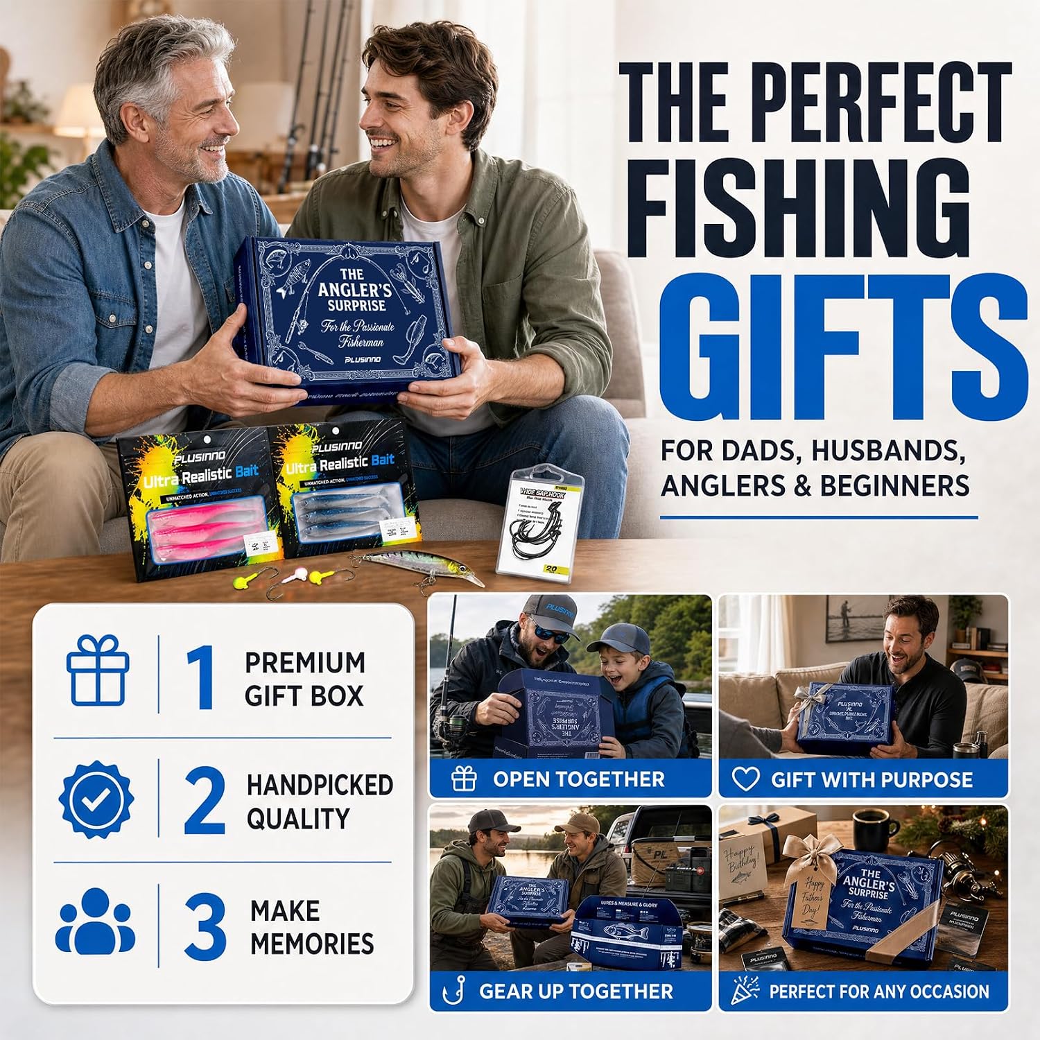 PLUSINNO Surprise Tackle Box Fishing Lures Kit, Fishing GIfts For Men, Dads