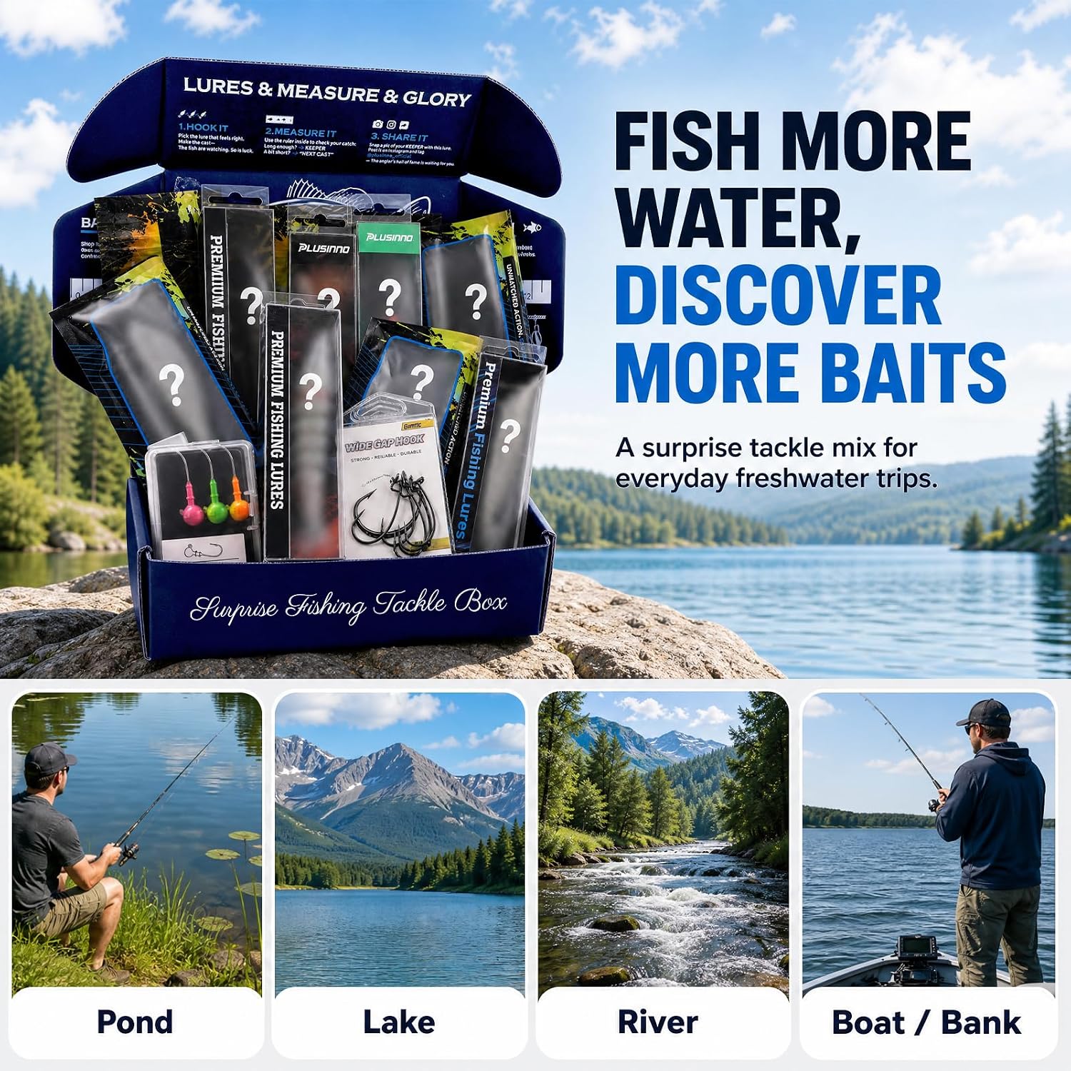 PLUSINNO Surprise Tackle Box Fishing Lures Kit, Fishing GIfts For Men, Dads