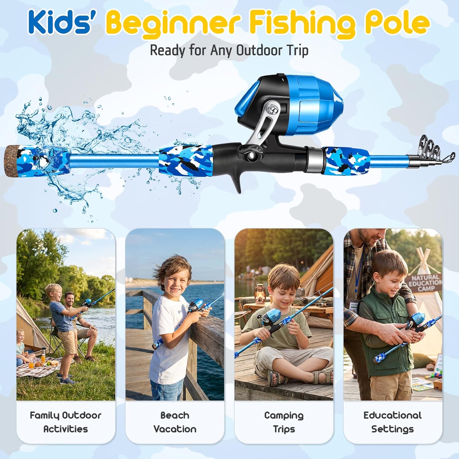PLUSINNO Kids Fishing Pole, Telescopic Fishing Rod and Reel Combo, Fishing Gear Kit with Backpack, Tackle Box, Spincast Reel,