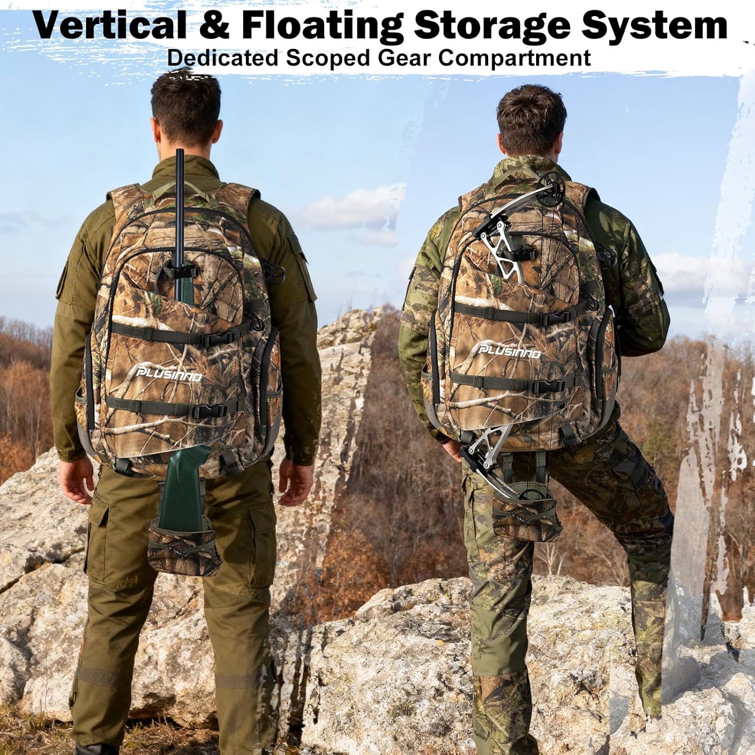 PLUSINNO Hunting Backpack for Hunting Essentials, 45L Waterproof Hunting Gear