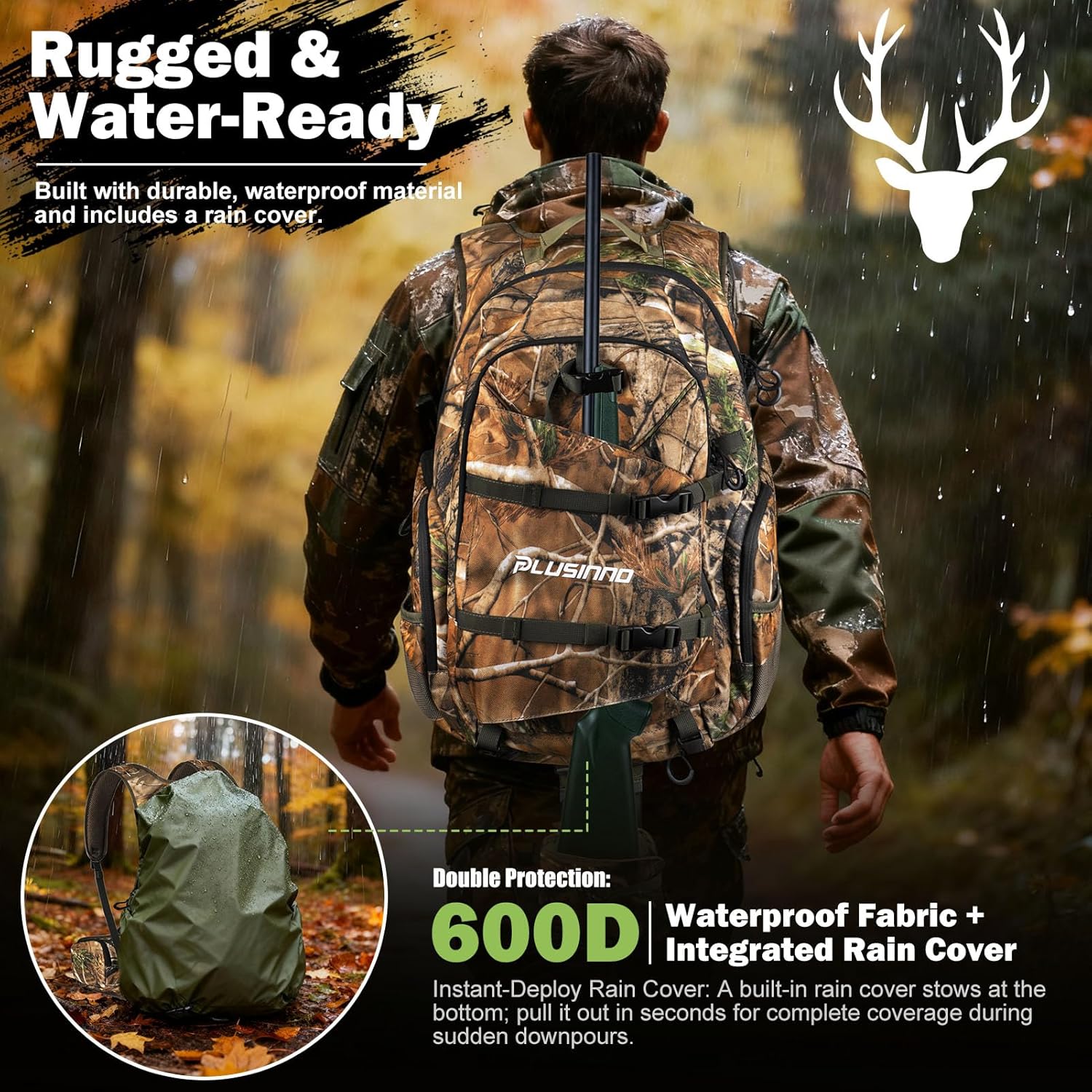 PLUSINNO Hunting Backpack for Hunting Essentials, 45L Waterproof Hunting Gear