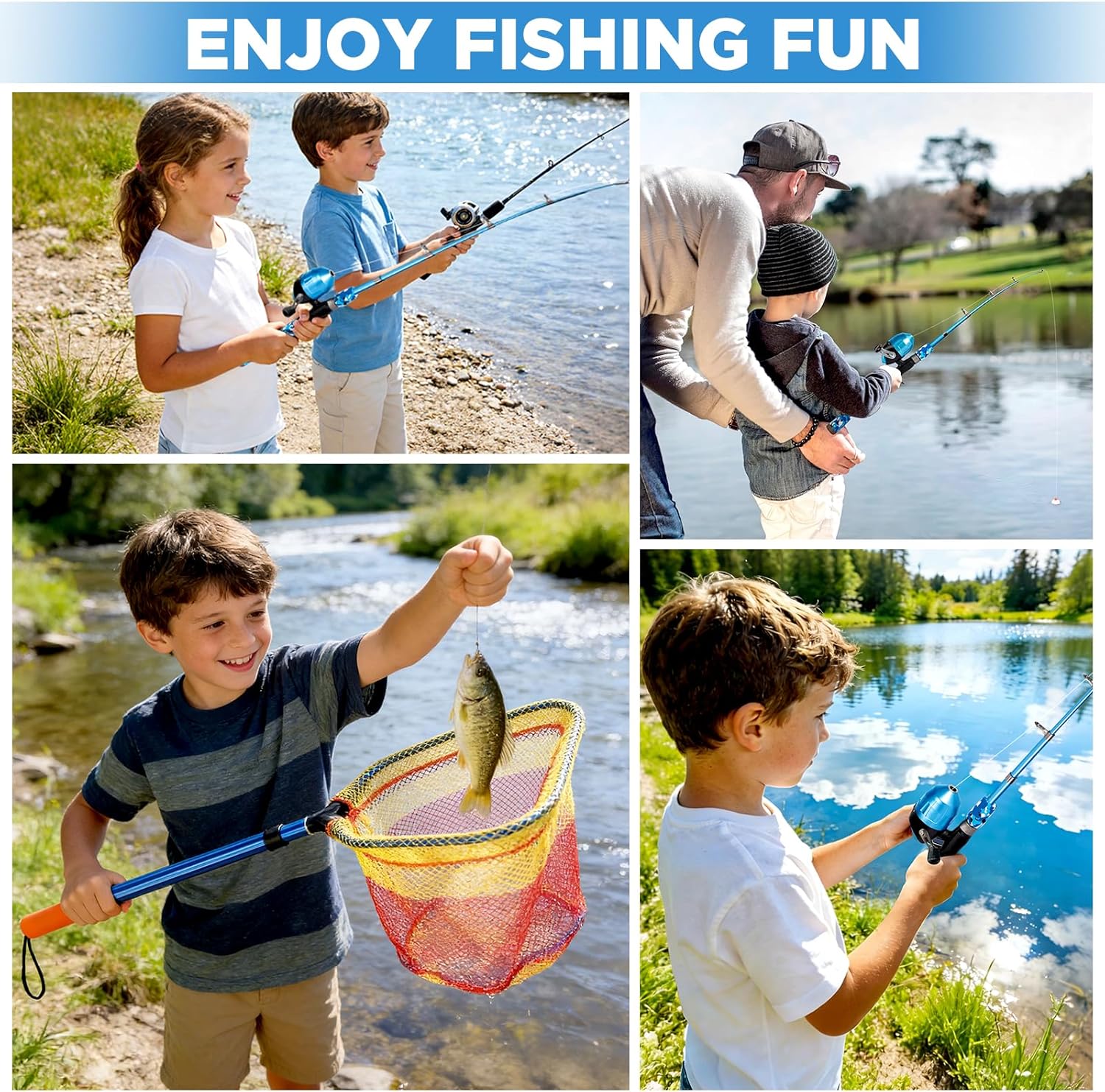 PLUSINNO KFR3 Kids Combo de caña de pescar Kits completos sin red