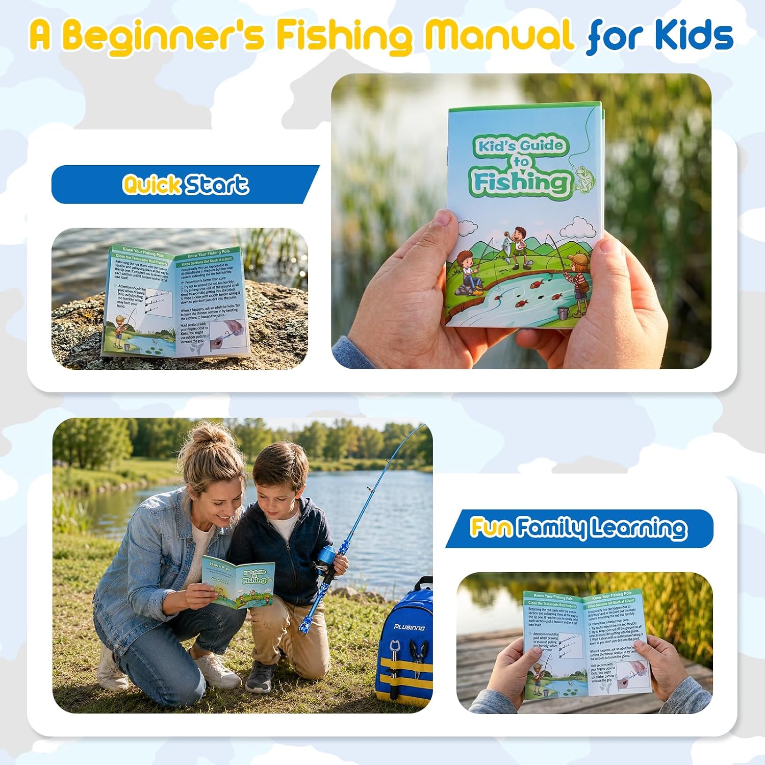 PLUSINNO Kids Fishing Pole, Telescopic Fishing Rod and Reel Combo, Fishing Gear Kit with Backpack, Tackle Box, Spincast Reel,