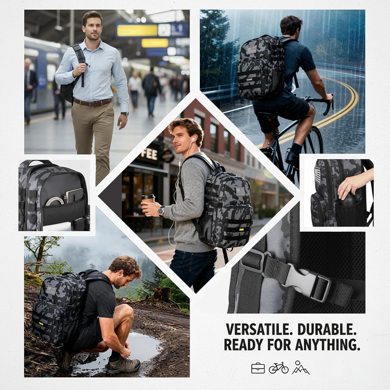 PLUSINNO Tactical Backpack, 40L Water Resistant Military Backpack, gym backpack for men