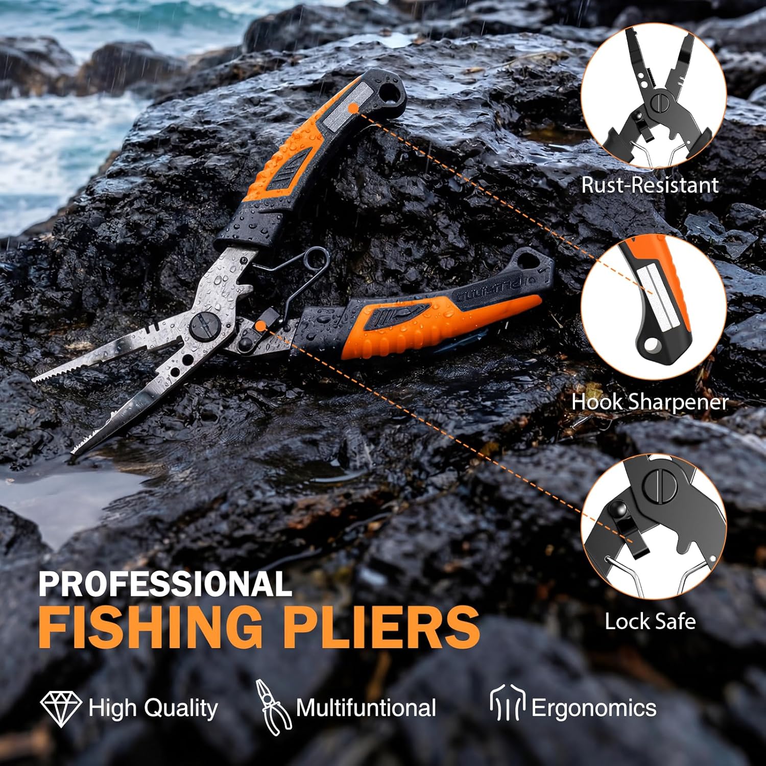 PLUSINNO Fishing Waterproof Tackle Backpack with Fishing Pliers, Fishing Net, Lures,