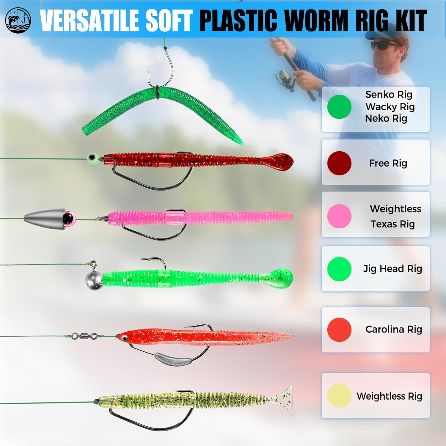 PLUSINNO 220PCS Wacky Worm Fishing Lure Kit, Soft Plastic Fishing Lures