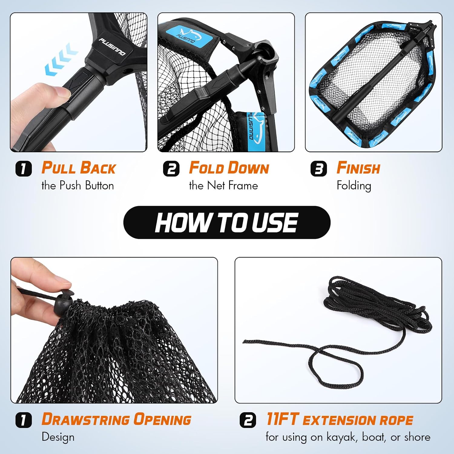 PLUSINNO Fishing Net with Floating Fish Basket 8.6 Gallons, Fishing Gear Kit