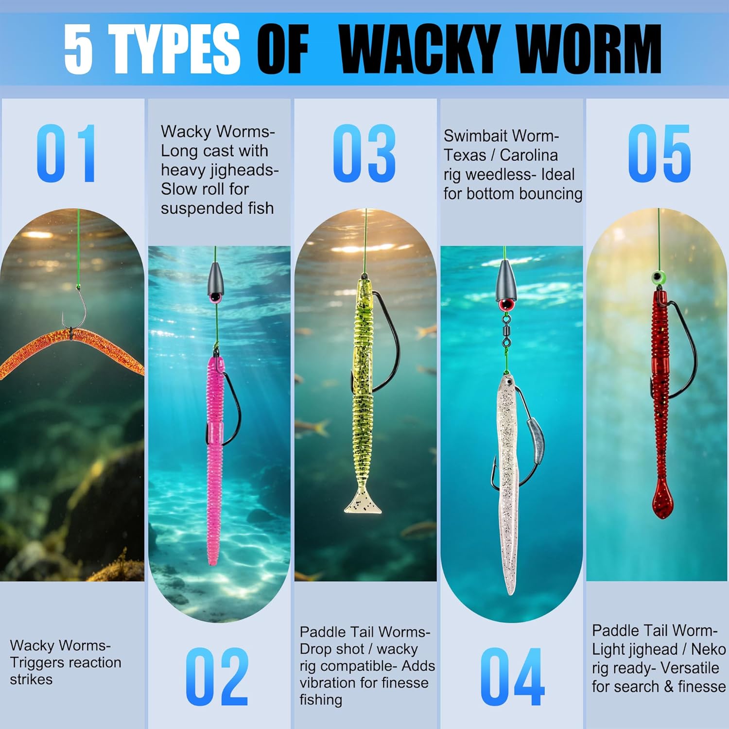 PLUSINNO 220PCS Wacky Worm Fishing Lure Kit, Soft Plastic Fishing Lures