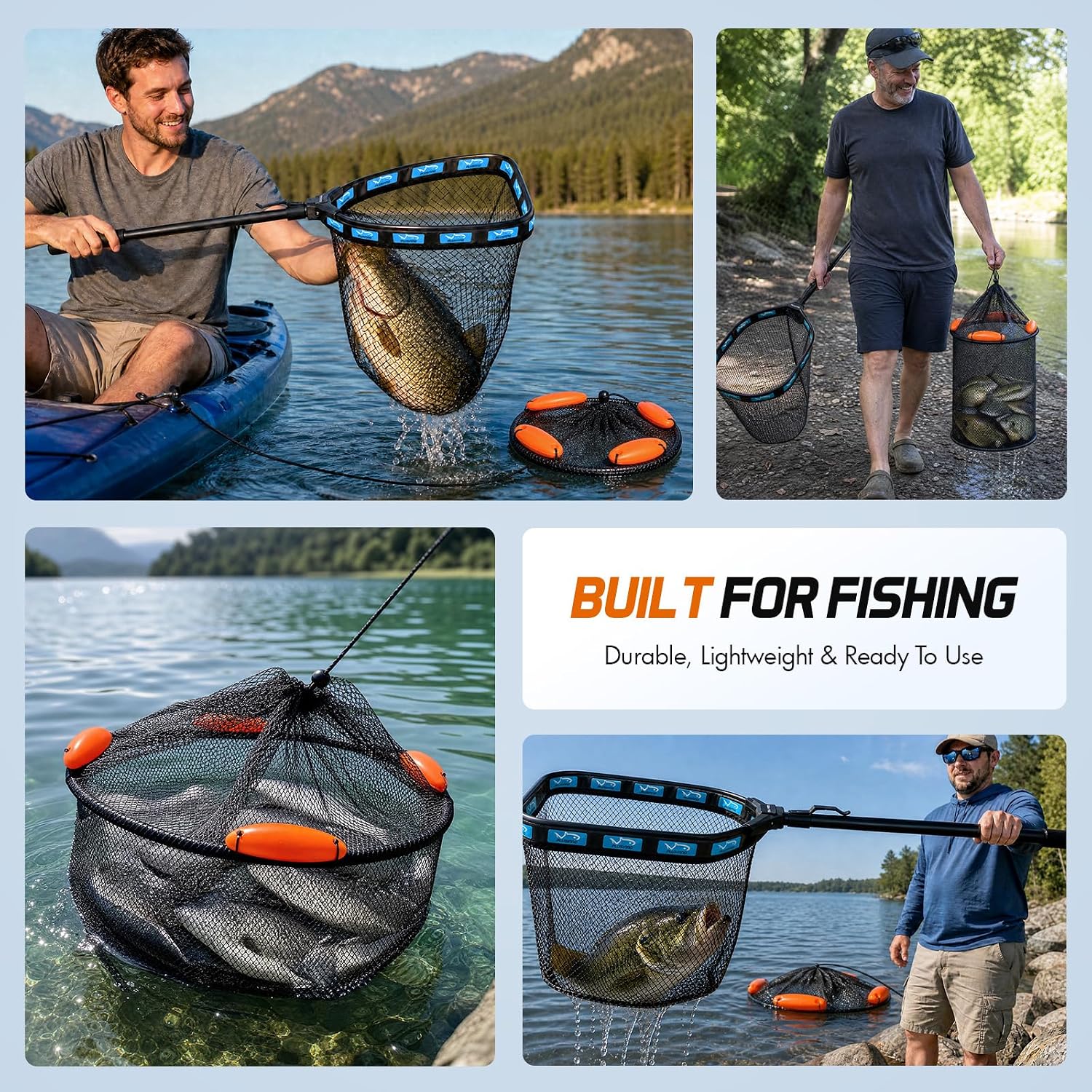 PLUSINNO Fishing Net with Floating Fish Basket 8.6 Gallons, Fishing Gear Kit