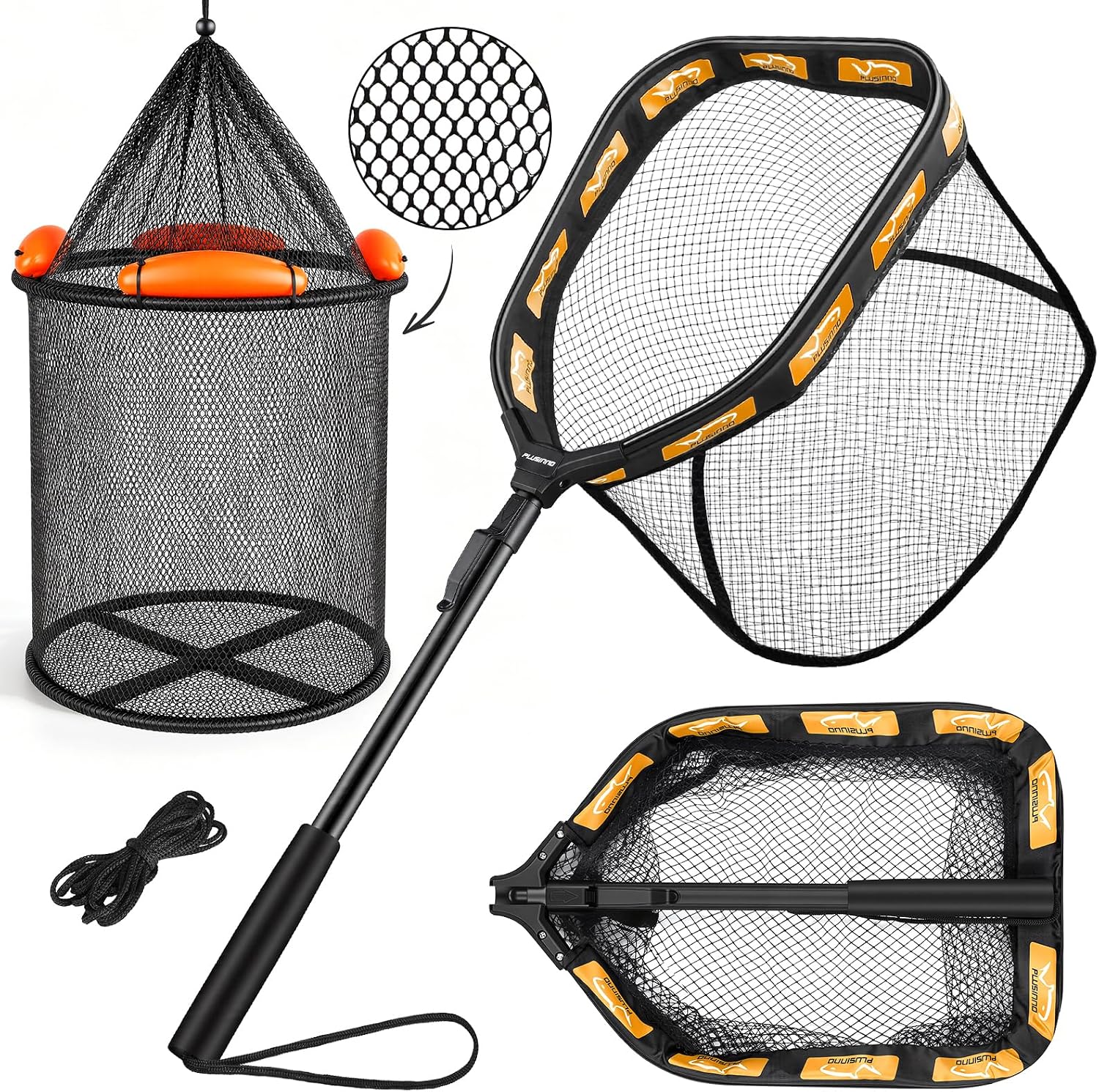 PLUSINNO Fishing Net with Floating Fish Basket 8.6 Gallons, Fishing Gear Kit