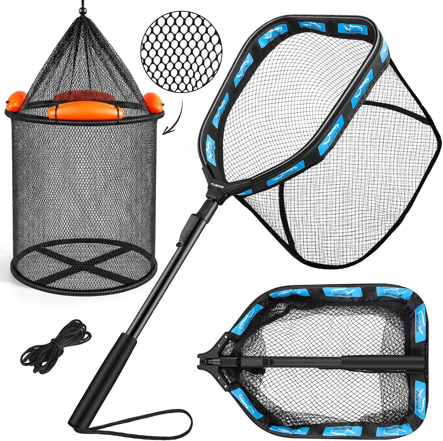 PLUSINNO Fishing Net with Floating Fish Basket 8.6 Gallons, Fishing Gear Kit