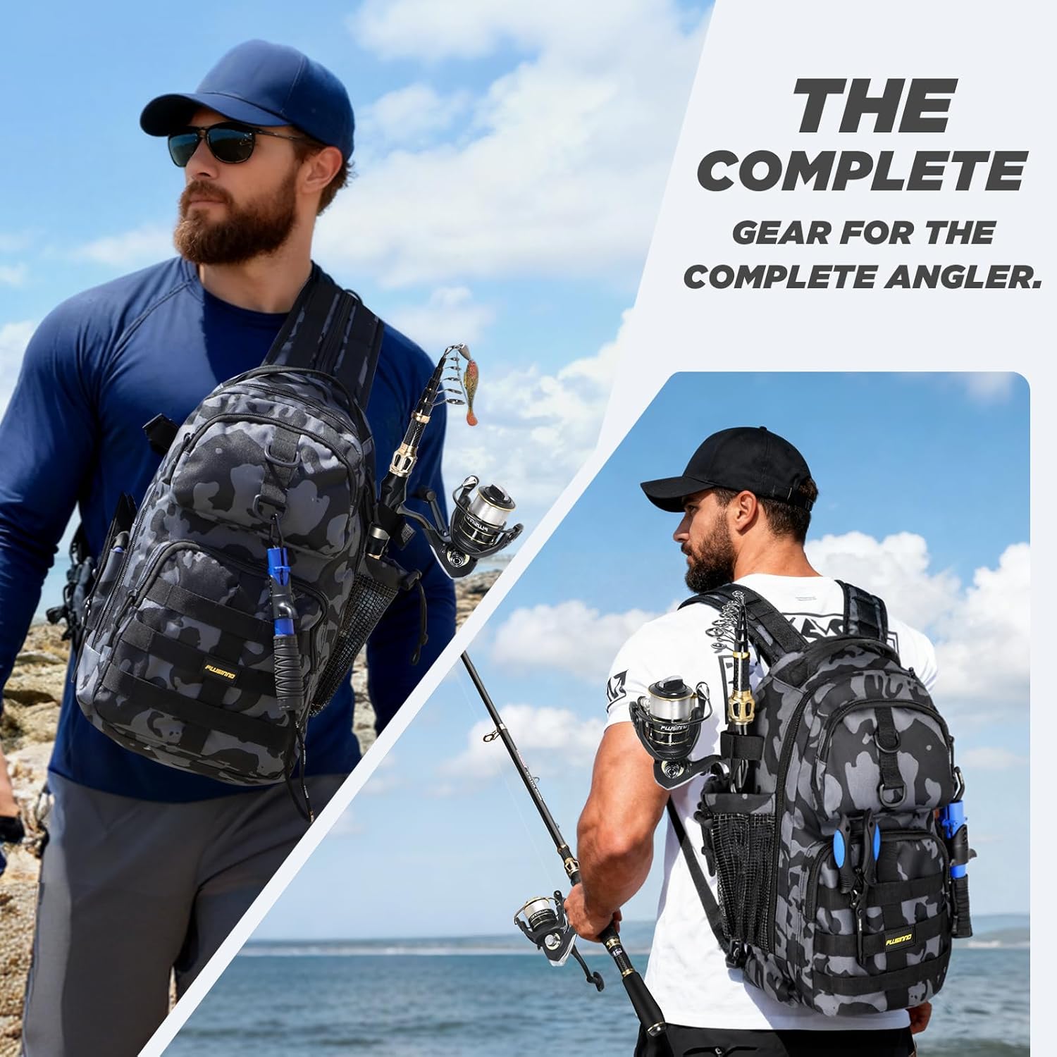 PLUSINNO Fishing Backpack with Tackle Boxes, Floating Fishing Net, Fishing rod.