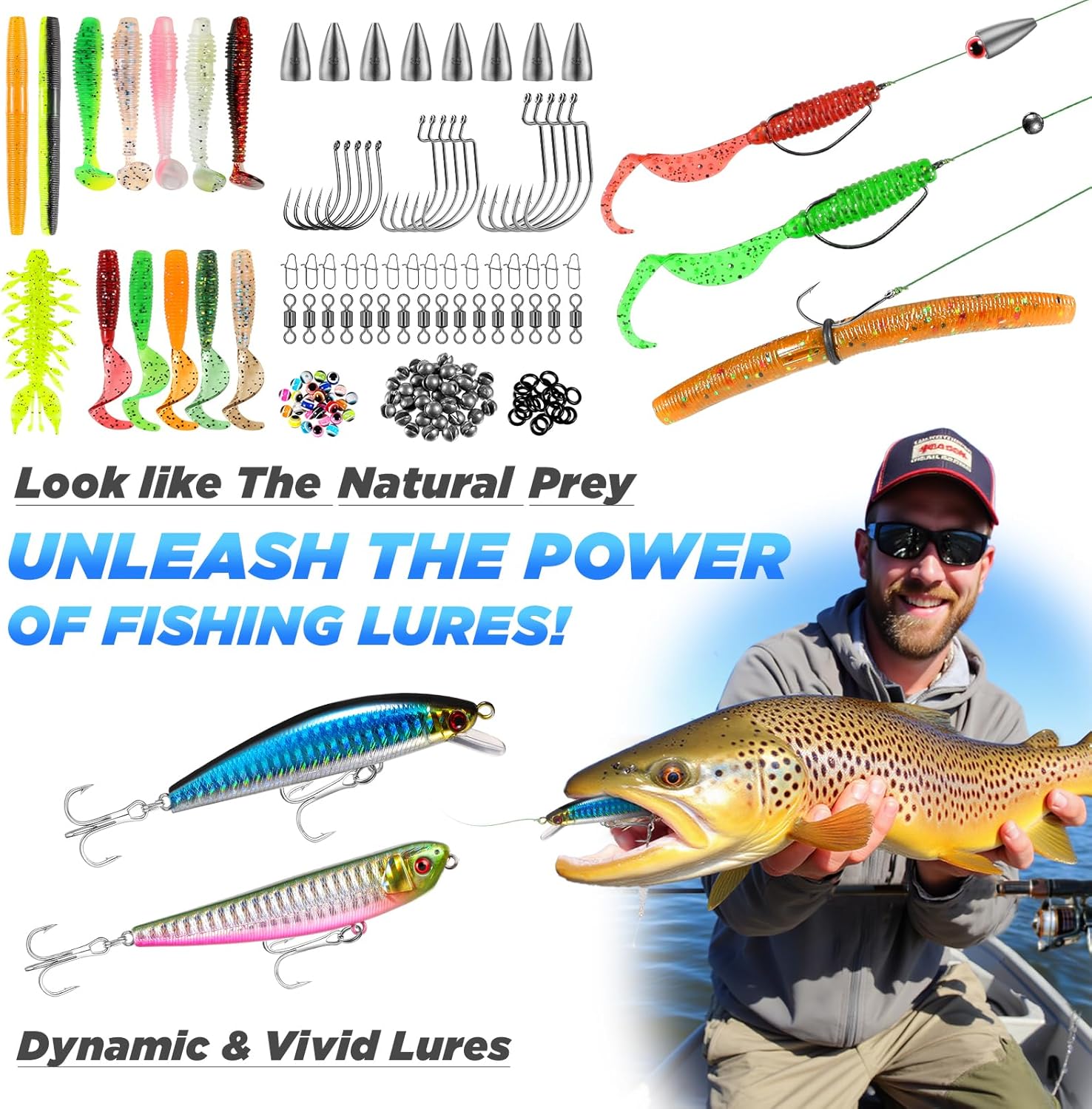 PLUSINNO Fishing Backpack with Tackle Boxes, Floating Fishing Net, Fishing rod.