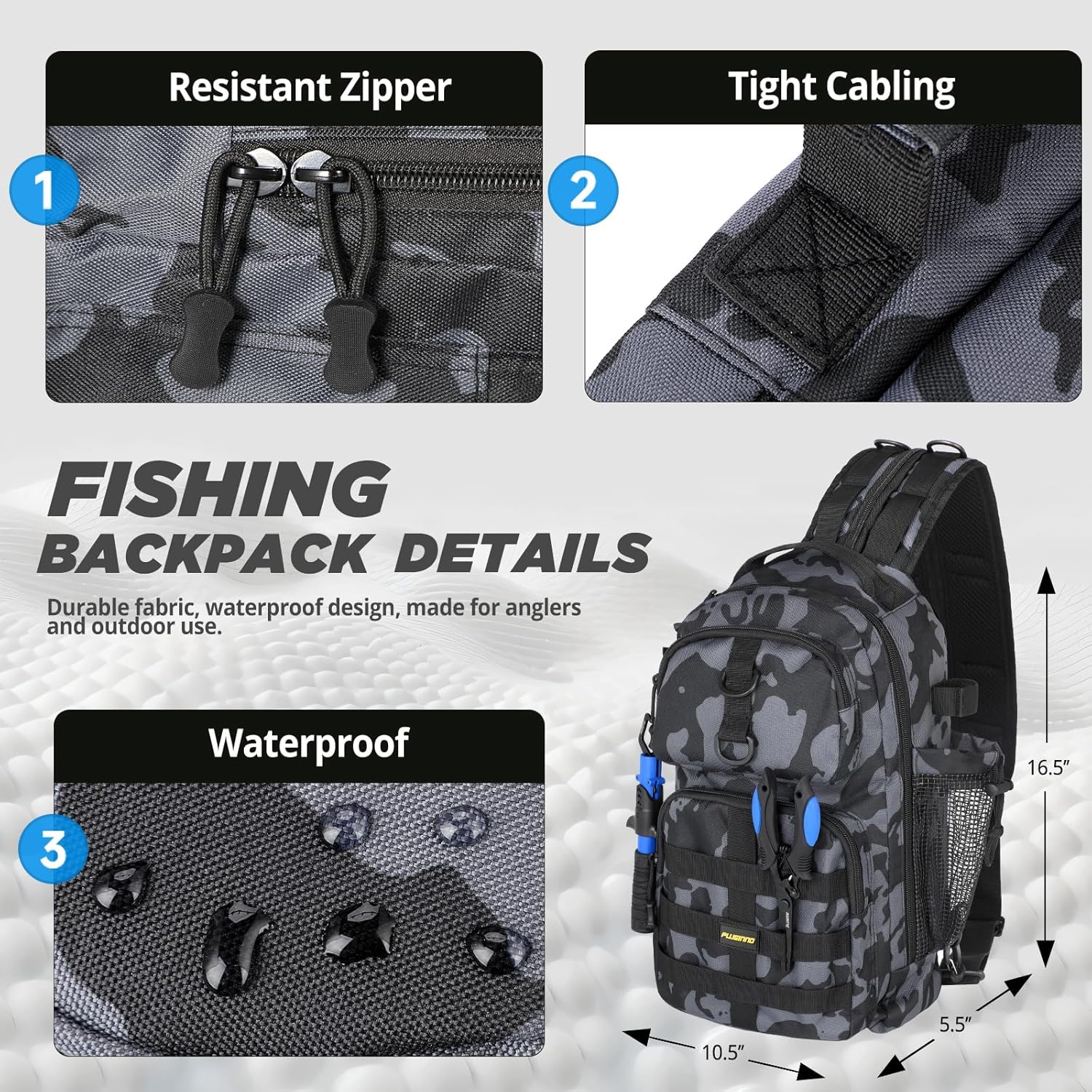 PLUSINNO Fishing Backpack with Tackle Boxes, Floating Fishing Net, Fishing rod.