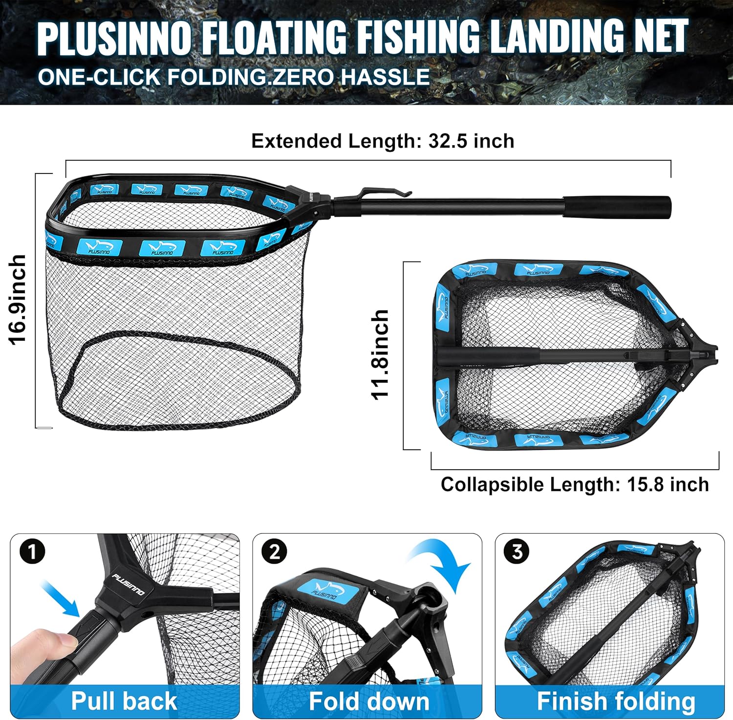 PLUSINNO Fishing Backpack with Tackle Boxes, Floating Fishing Net, Fishing rod.