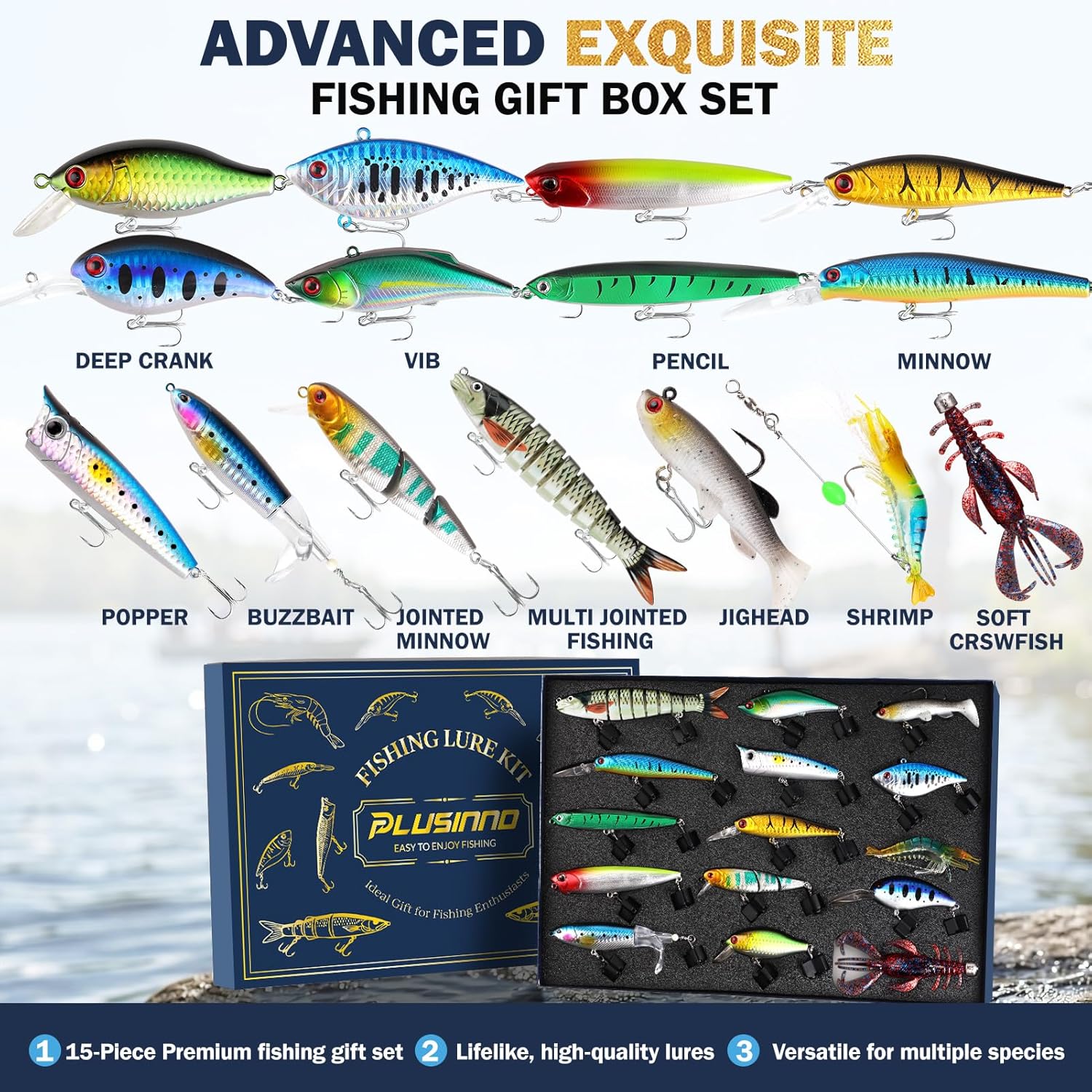 PLUSINNO Fishing Lures - Gifts Tackle Box,  Fishing Gifts for Men,Father