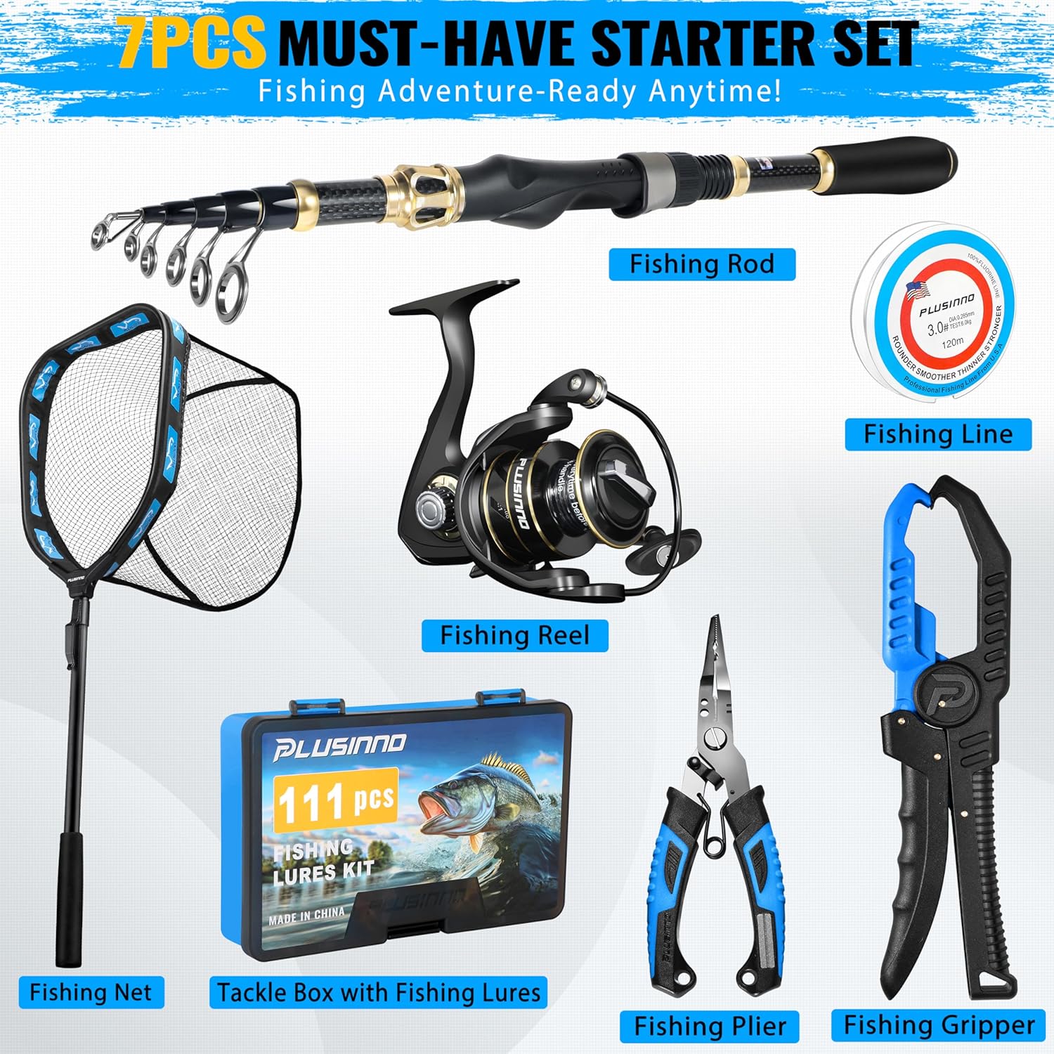 PLUSINNO Fishing Gear,Full Fishing Pole kit, Fishing Gifts for Men with Fishing Tool Kit
