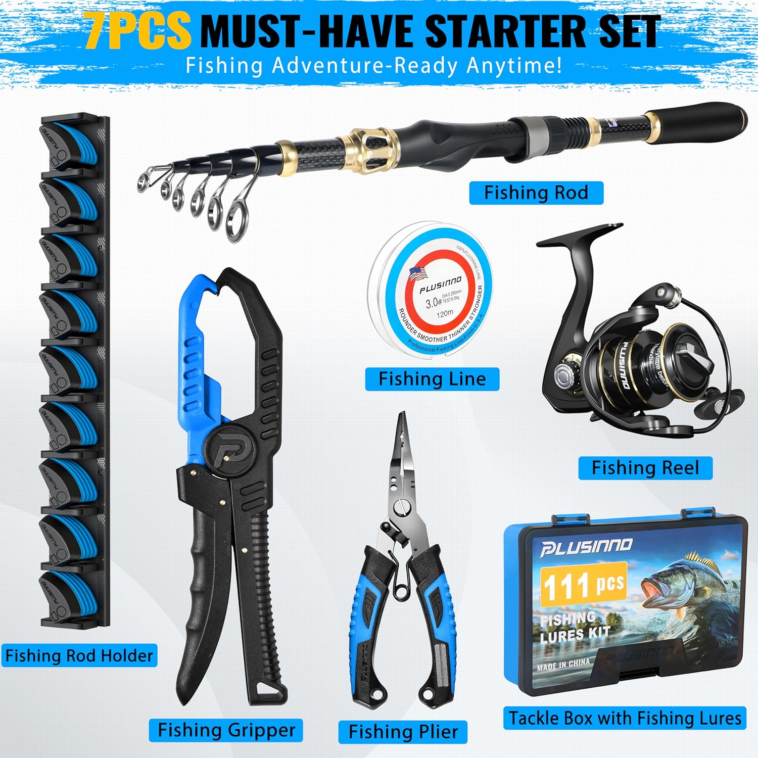 PLUSINNO Fishing Gear,Full Fishing Pole kit, Fishing Gifts for Men with Fishing Tool Kit