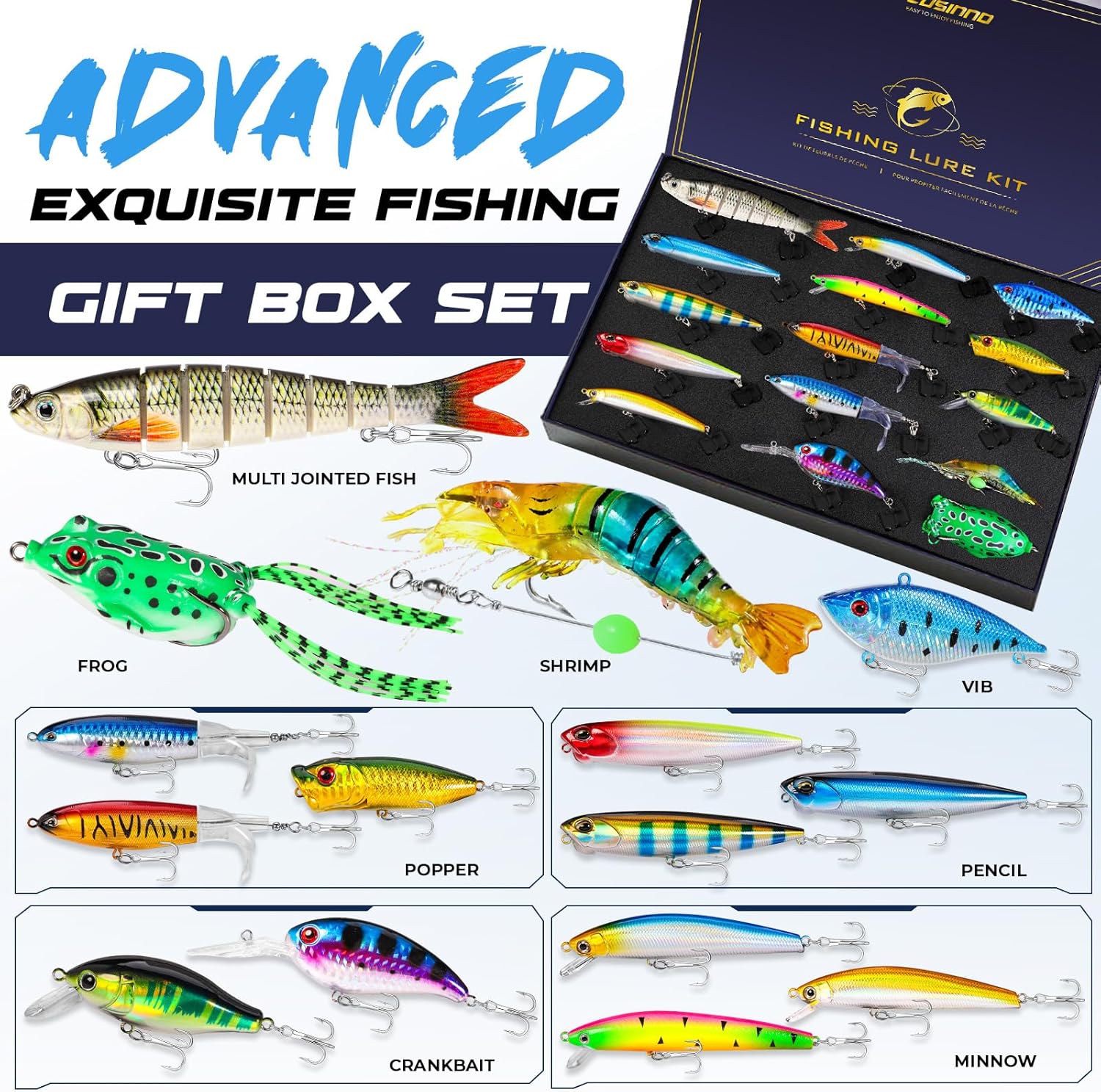 PLUSINNO Fishing Lures - Gifts Tackle Box,  Fishing Gifts for Men,Father