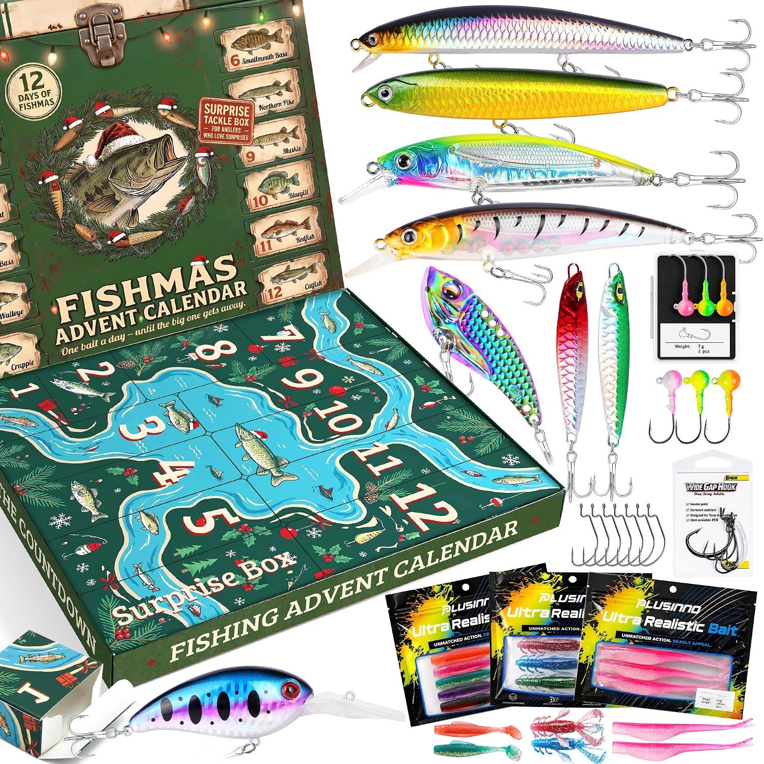 PLUSINNO Fishing Advent Calendar 2026 Lure Xmas Gift Adult Men Teen Boys