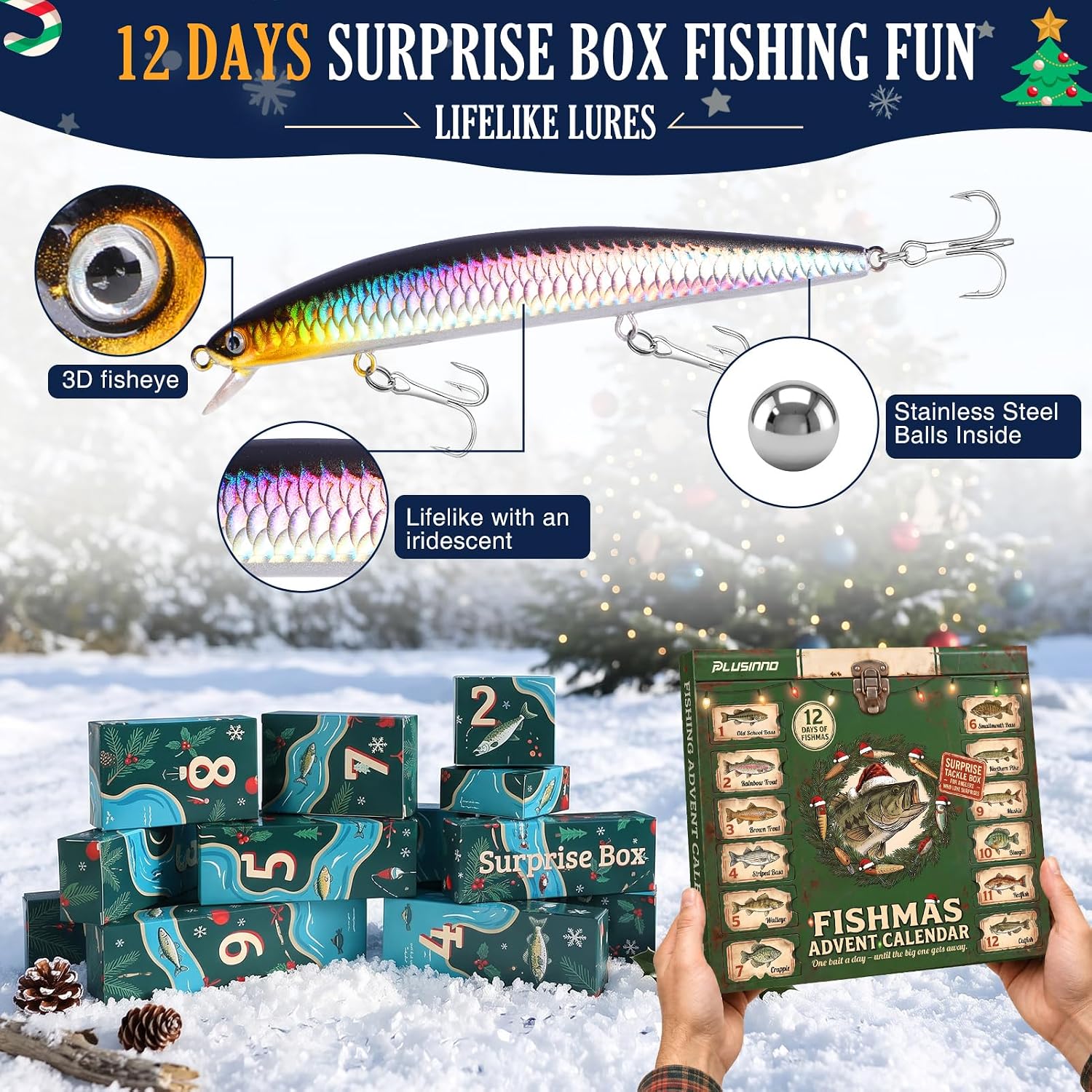 PLUSINNO Fishing Advent Calendar 2026 Lure Xmas Gift Adult Men Teen Boys