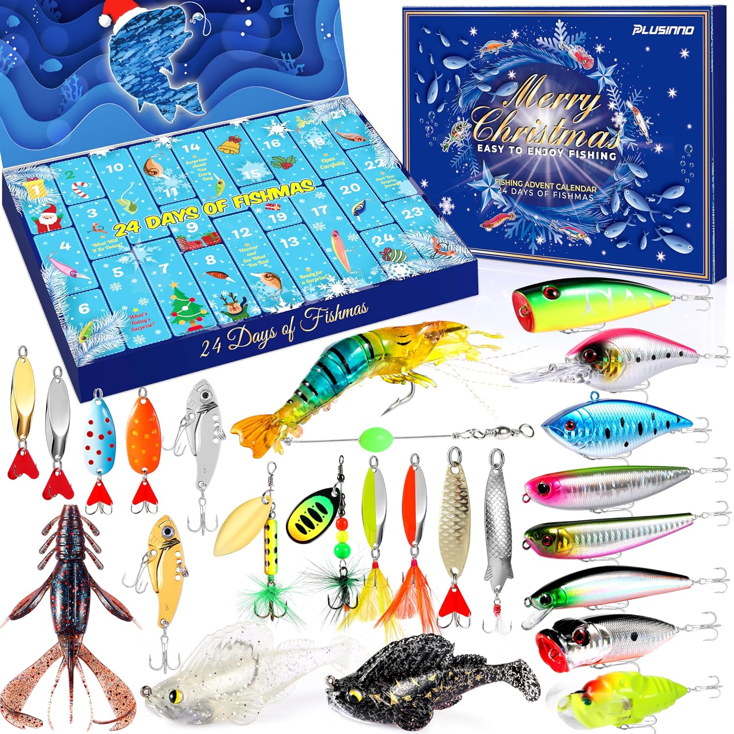 PLUSINNO Fishing Advent Calendar 2026 Lure Xmas Gift Adult Men Teen Boys