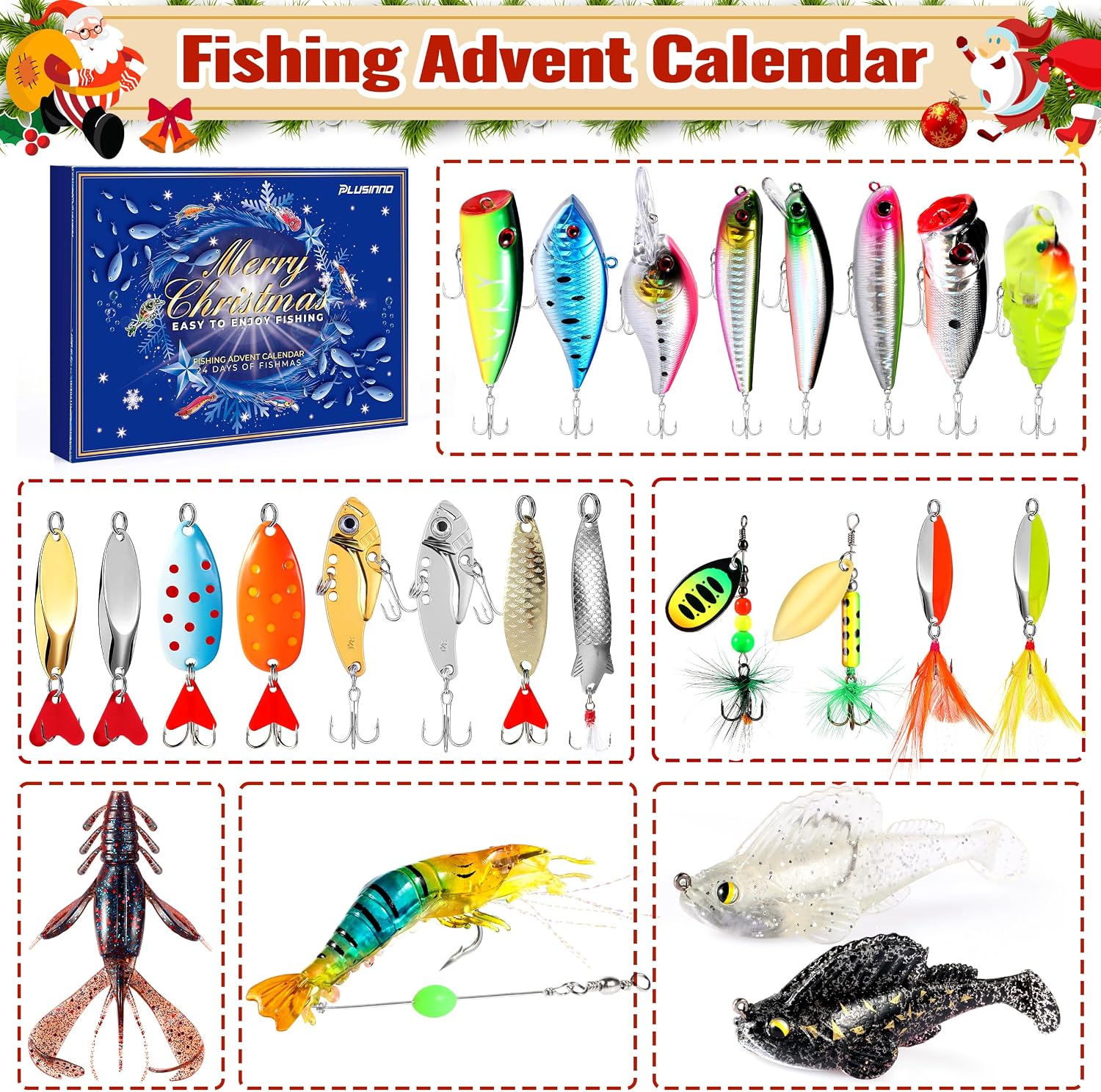 PLUSINNO Fishing Advent Calendar 2026 Lure Xmas Gift Adult Men Teen Boys