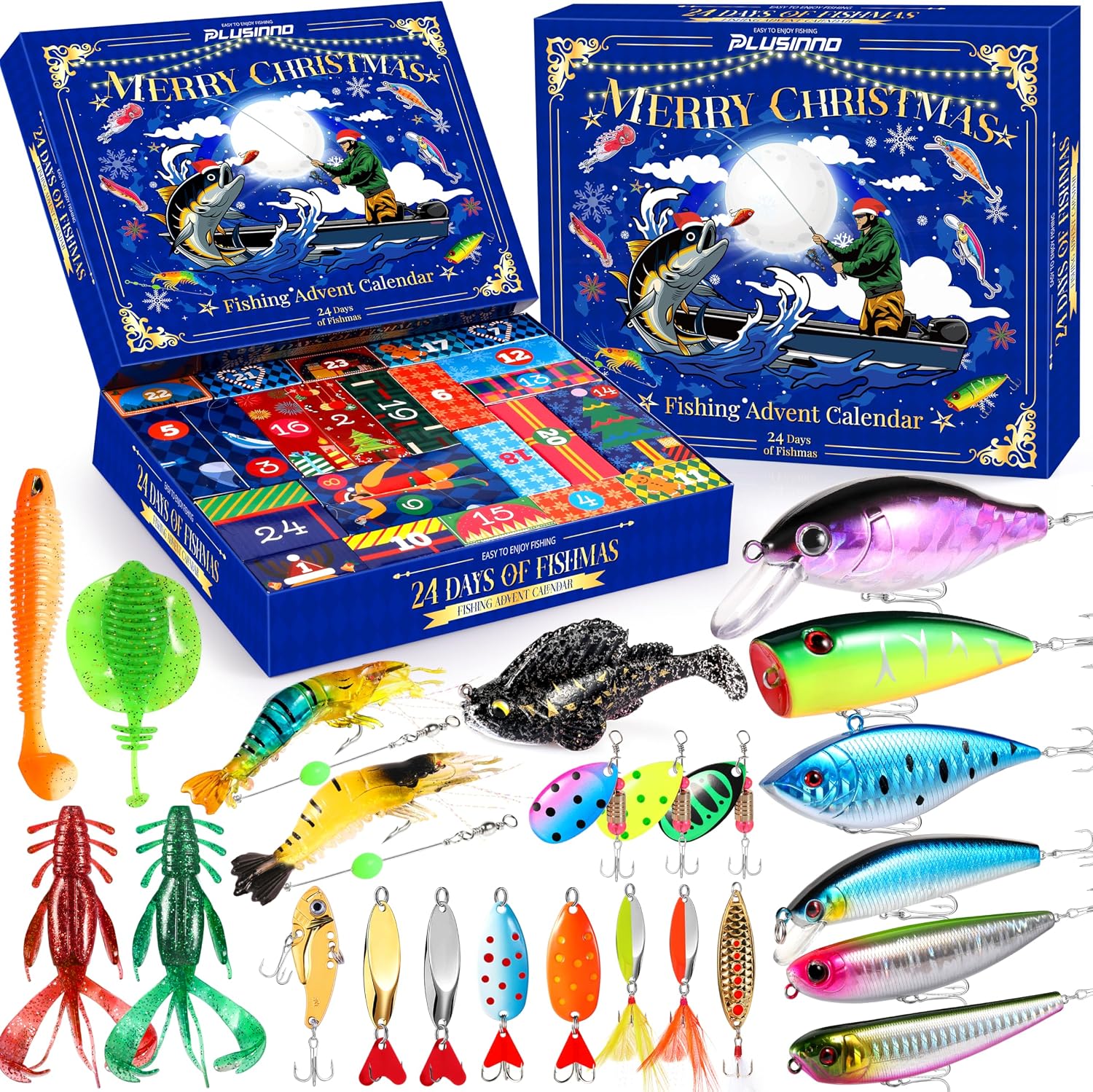 PLUSINNO Fishing Advent Calendar 2026 Lure Xmas Gift Adult Men Teen Boys