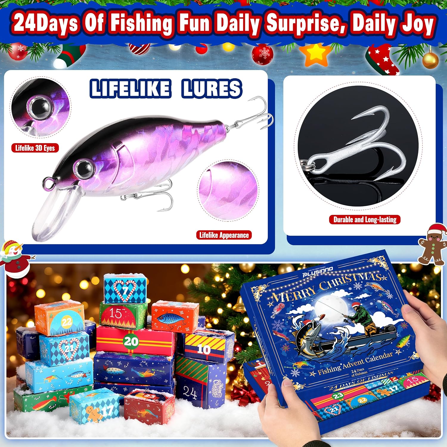 PLUSINNO Fishing Advent Calendar 2026 Lure Xmas Gift Adult Men Teen Boys