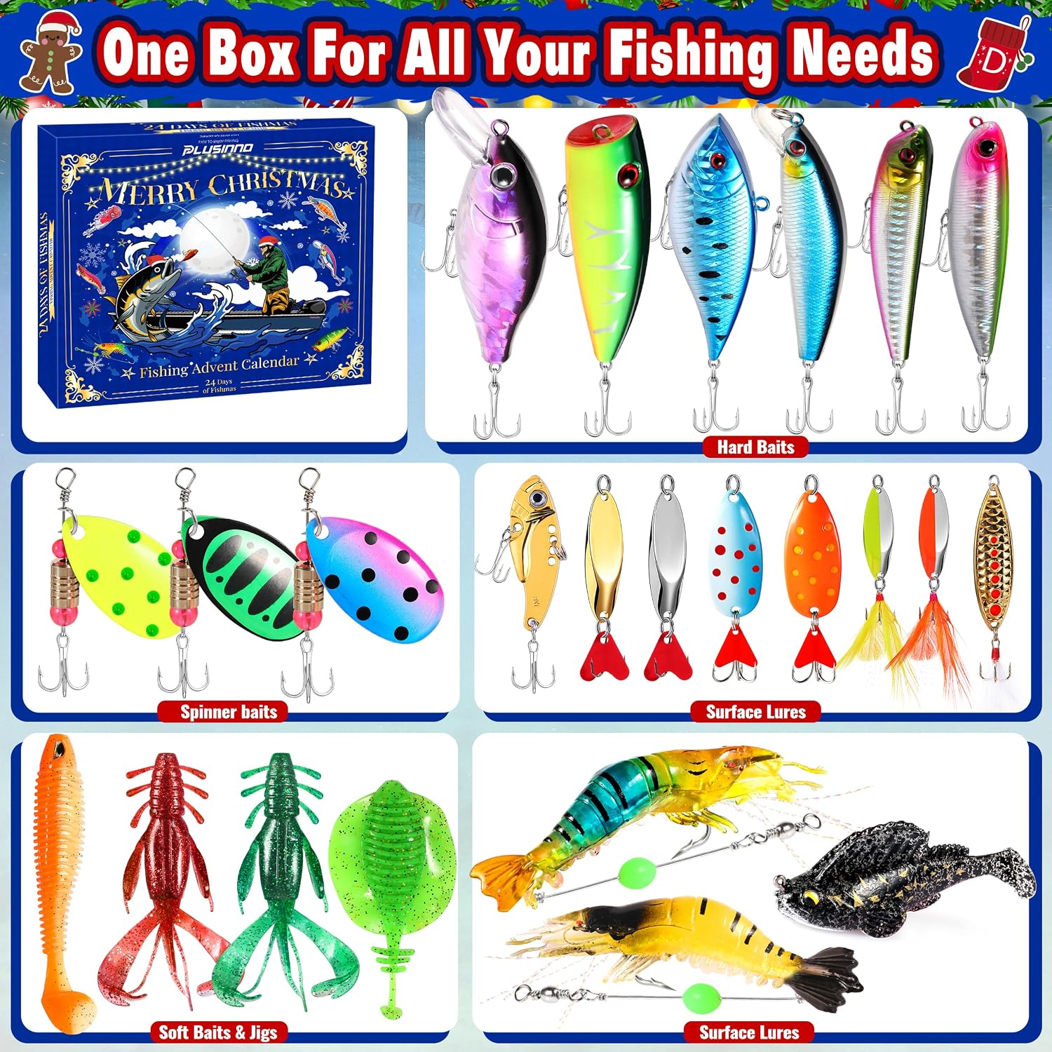 PLUSINNO Fishing Advent Calendar 2026 Lure Xmas Gift Adult Men Teen Boys
