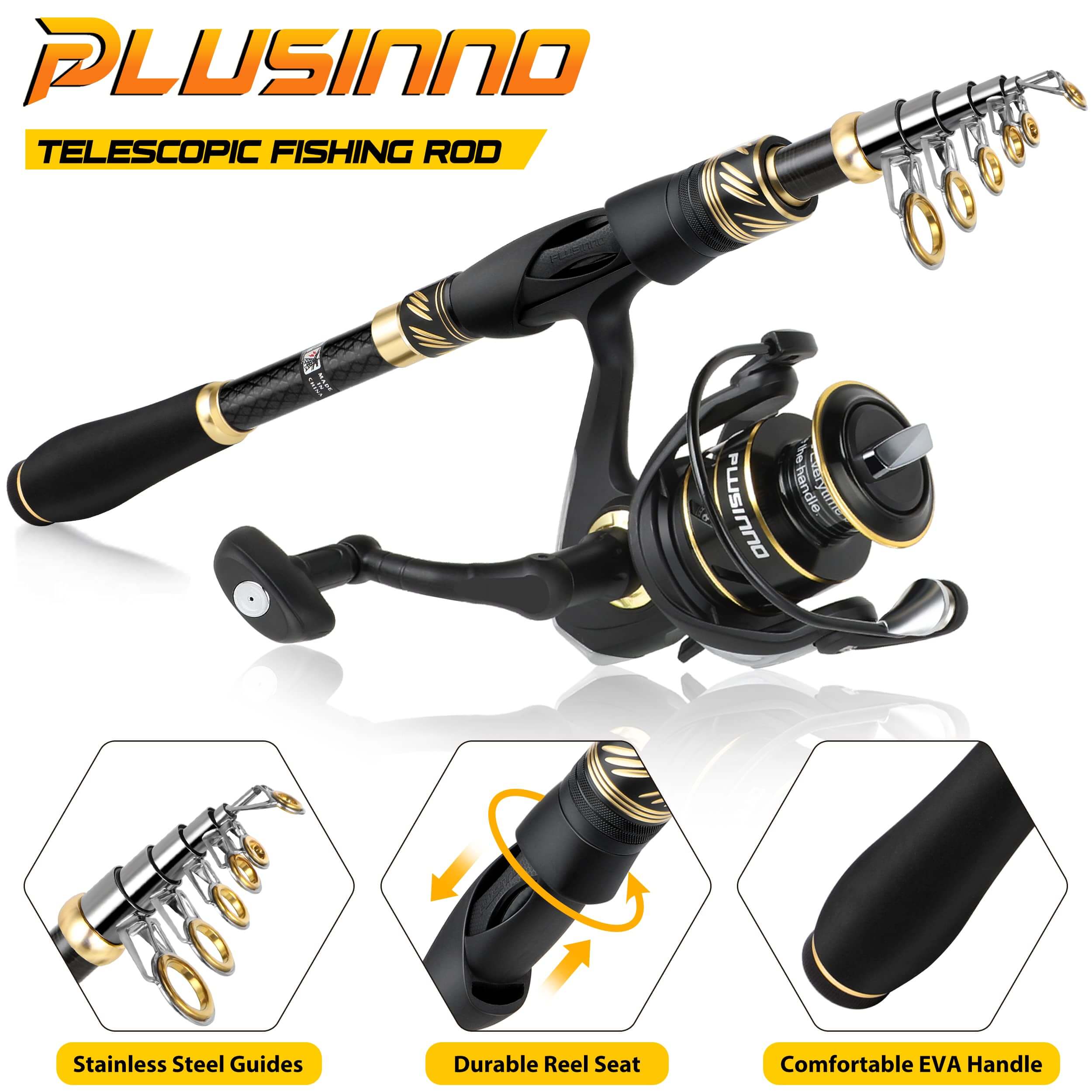 PLUSINNO Eagle Hunting Ⅸ Telescopic Fishing Rods and Reel Combos with Carrier Case