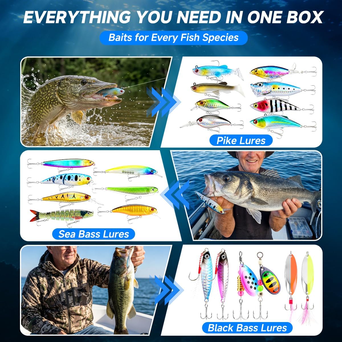 PLUSINNO 143PCSFishing Lures Kit Tackle Box, Premium Fishing Bait Set for Bass,