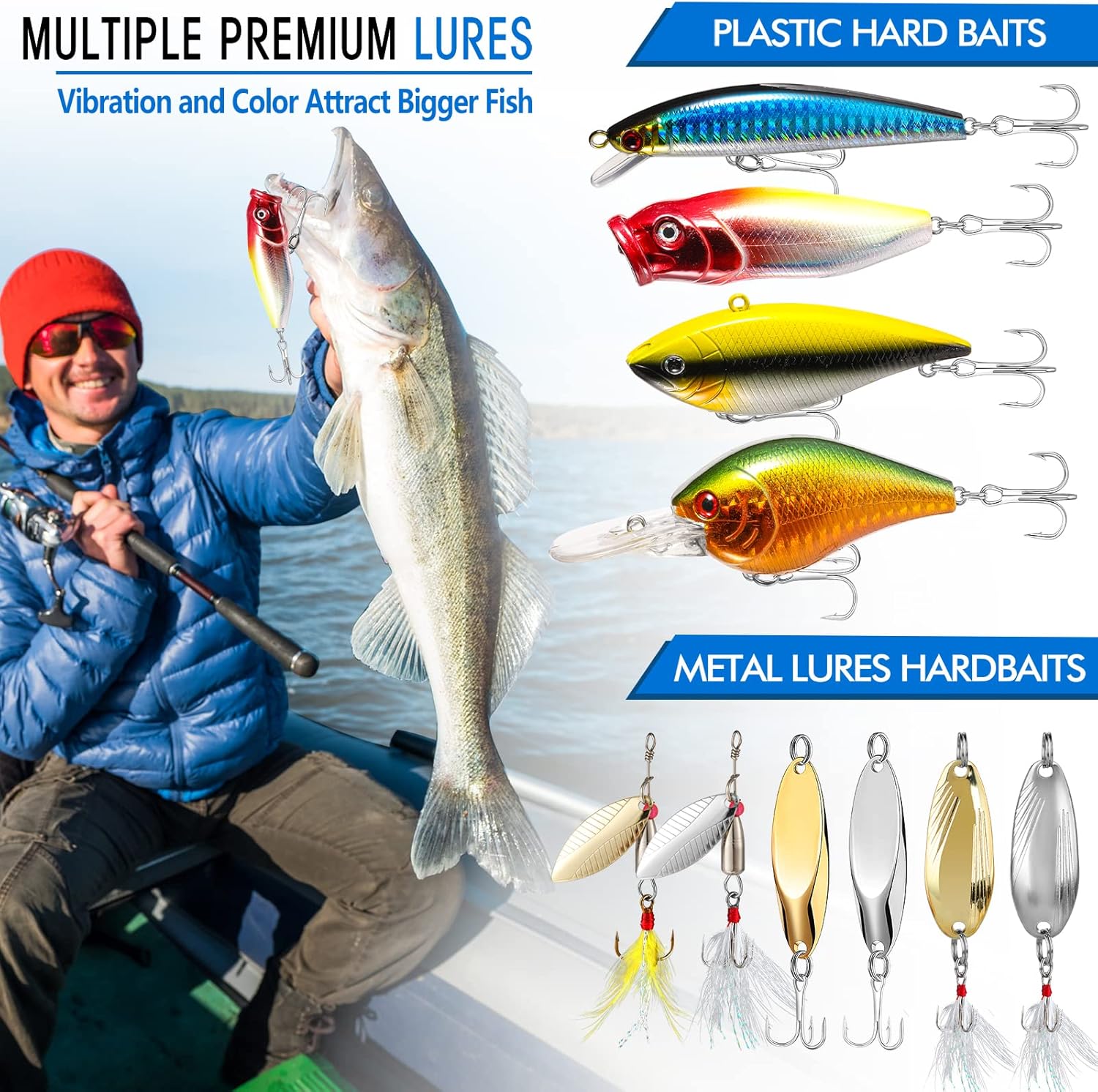 PLUSINNO 353PCS Fishing Lures,Upgrade Fishing Tackle Box with Tackle Included, Crankbaits, Hooks, Weights, Other Accessories