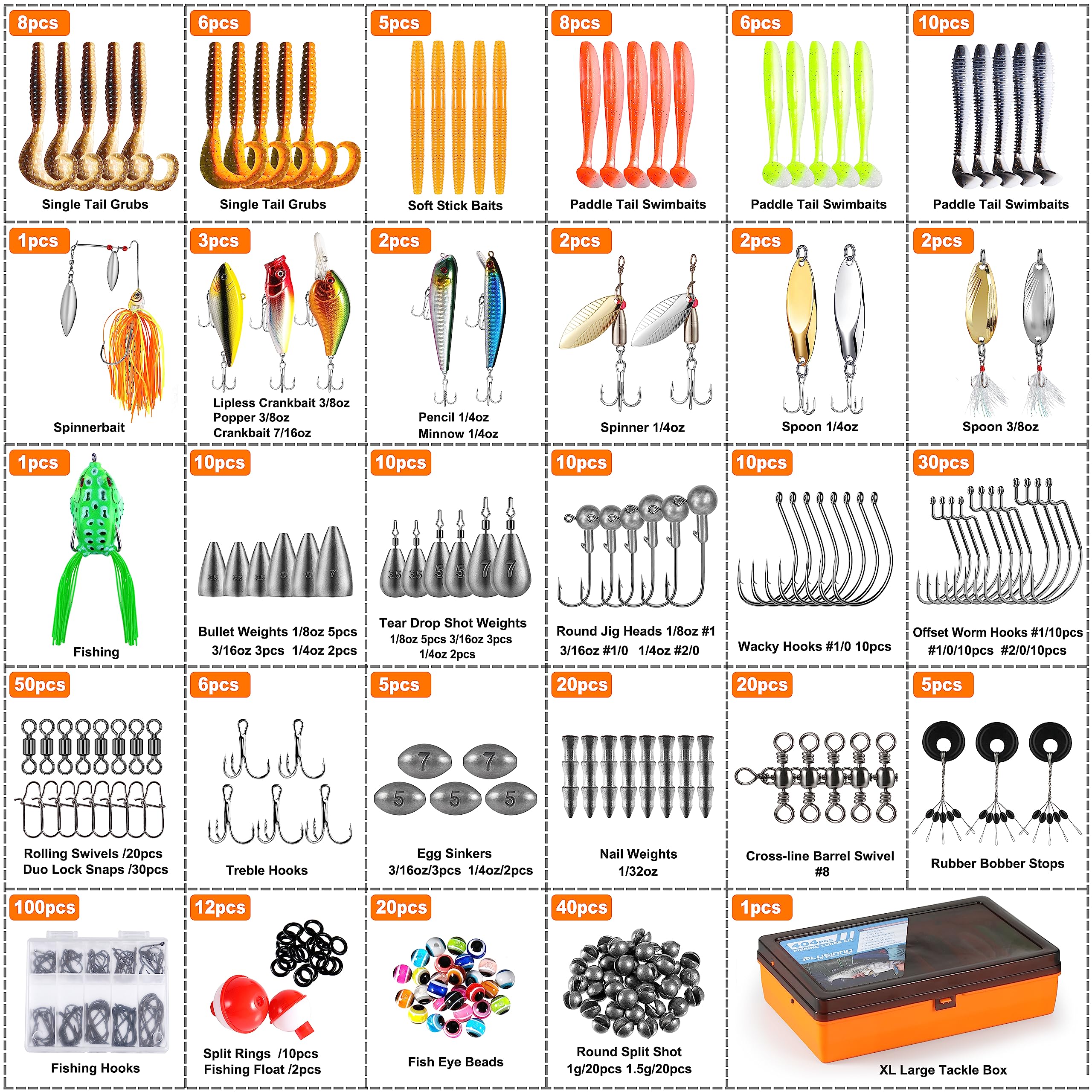 PLUSINNO 404 PCS Kit de accesorios de pesca