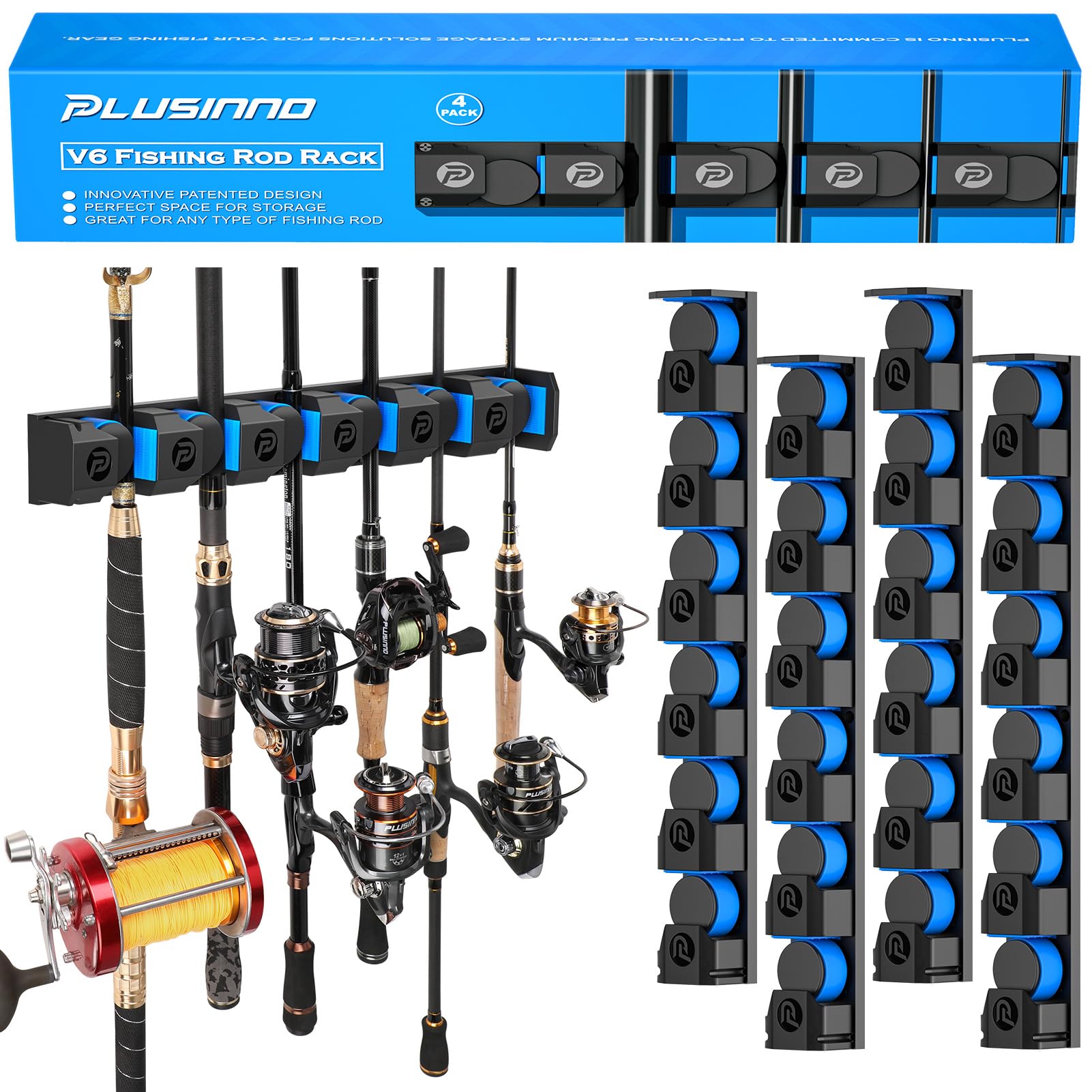 PLUSINNO V6 Fishing Rods Holder Vertical Wall Mount Fishing Rod Rack for Garage