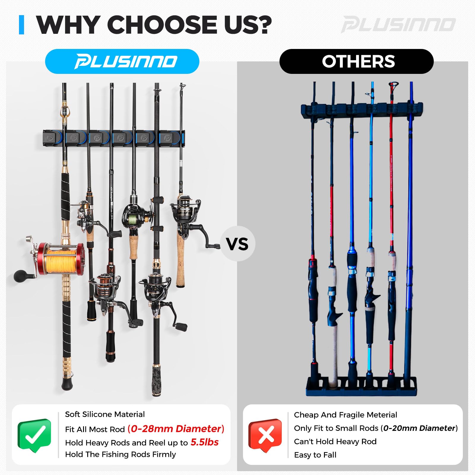 PLUSINNO V6 Fishing Rods Holder Vertical Wall Mount Fishing Rod Rack f – Plusinno PLUSINNO V6 Fishing Rods Holder Vertical Wall Mount Fishing Rod Rack f – Plusinno