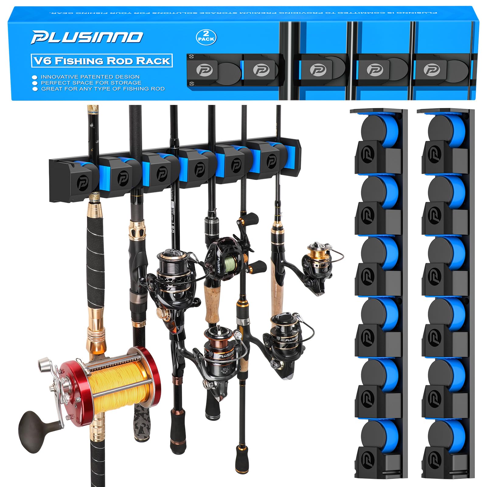 Soporte para cañas de pescar PLUSINNO V6, soporte Vertical para cañas de pescar de montaje en pared para garaje
