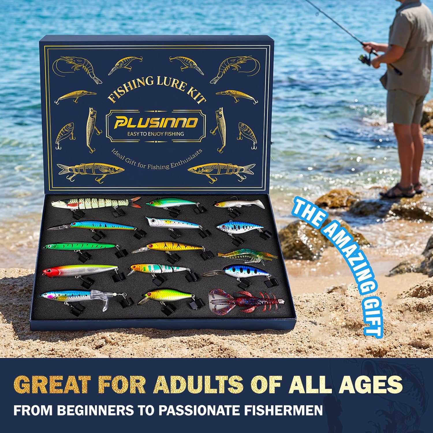 PLUSINNO Fishing Lures - Gifts Tackle Box,  Fishing Gifts for Men,Father