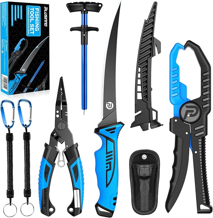 PLUSINNO Fishing Gear, Fishing Tools, Fishing Accessories, Fishing Knife, Corrosion Resistant Fishing Pliers Kit, Floating Fish Lip Gripper Fishing Gifts for Men, Gifts for Fishermen