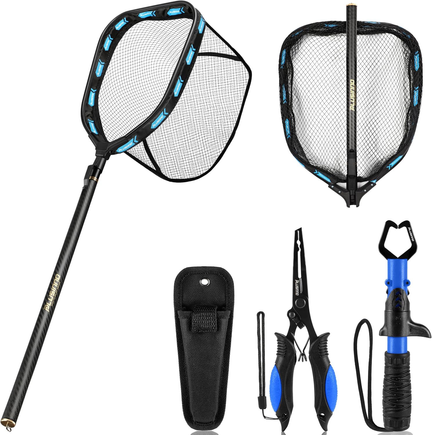 PLUSINNO Fishing Net Carbon Fiber Long Fish Net and fishing plier can easily split rings,